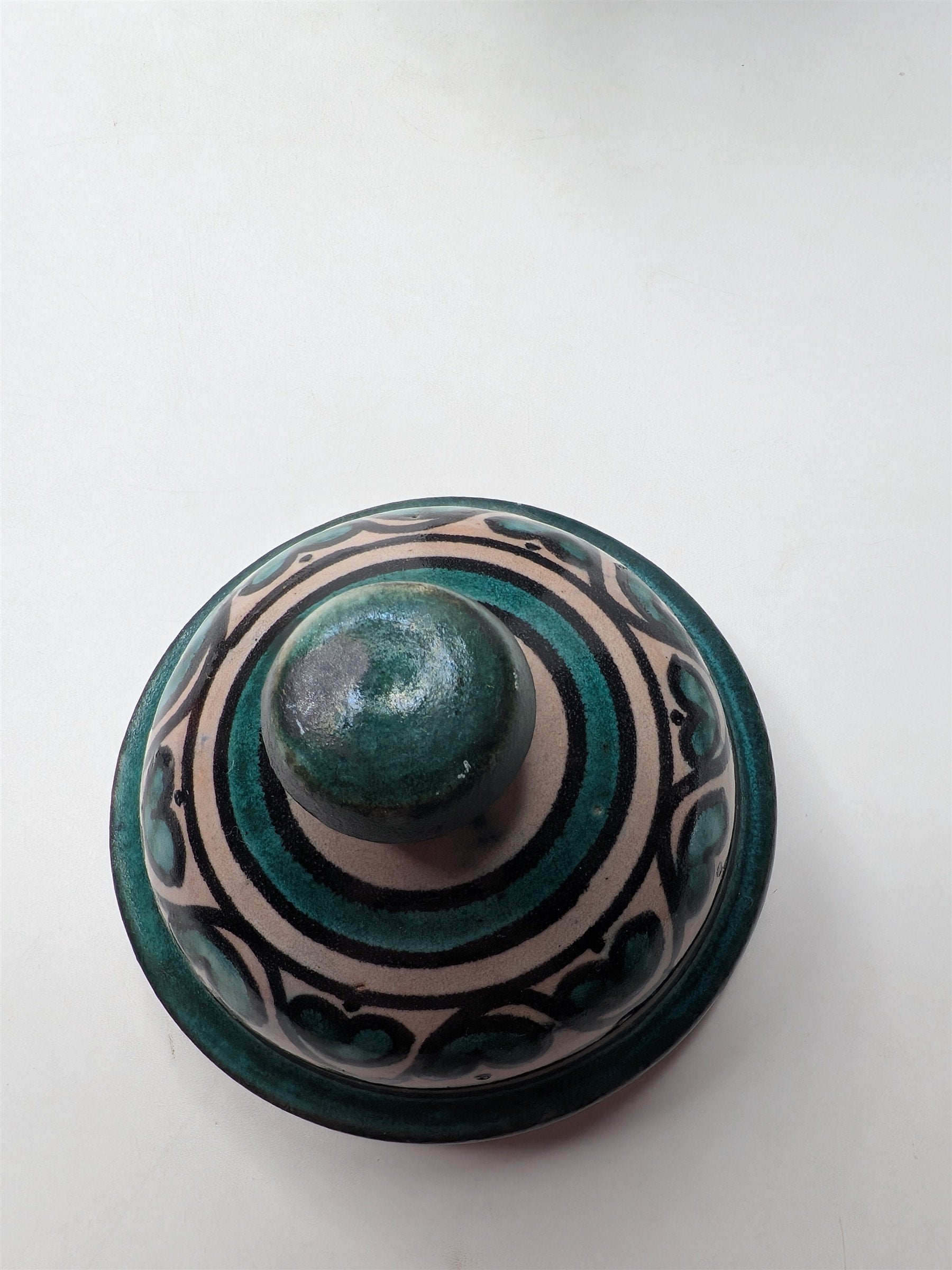 Arabic Pottery Handmade Covered Sugar Dish With Lid and Handles
