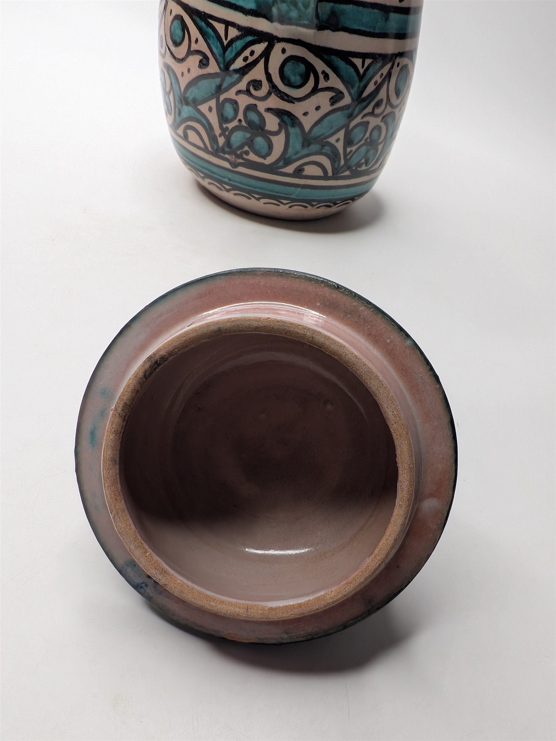 Arabic Pottery Handmade Covered Sugar Dish With Lid and Handles