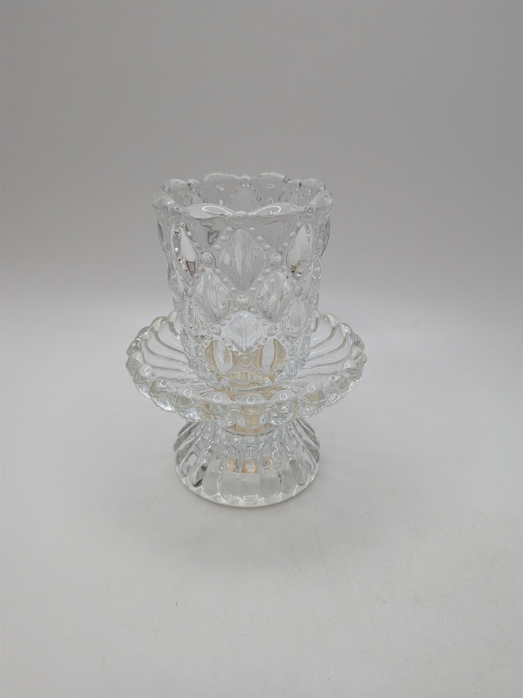 Vintage Party Lite Candle Holder Quilted Crystal Ornate Candle Holder Votive Cup
