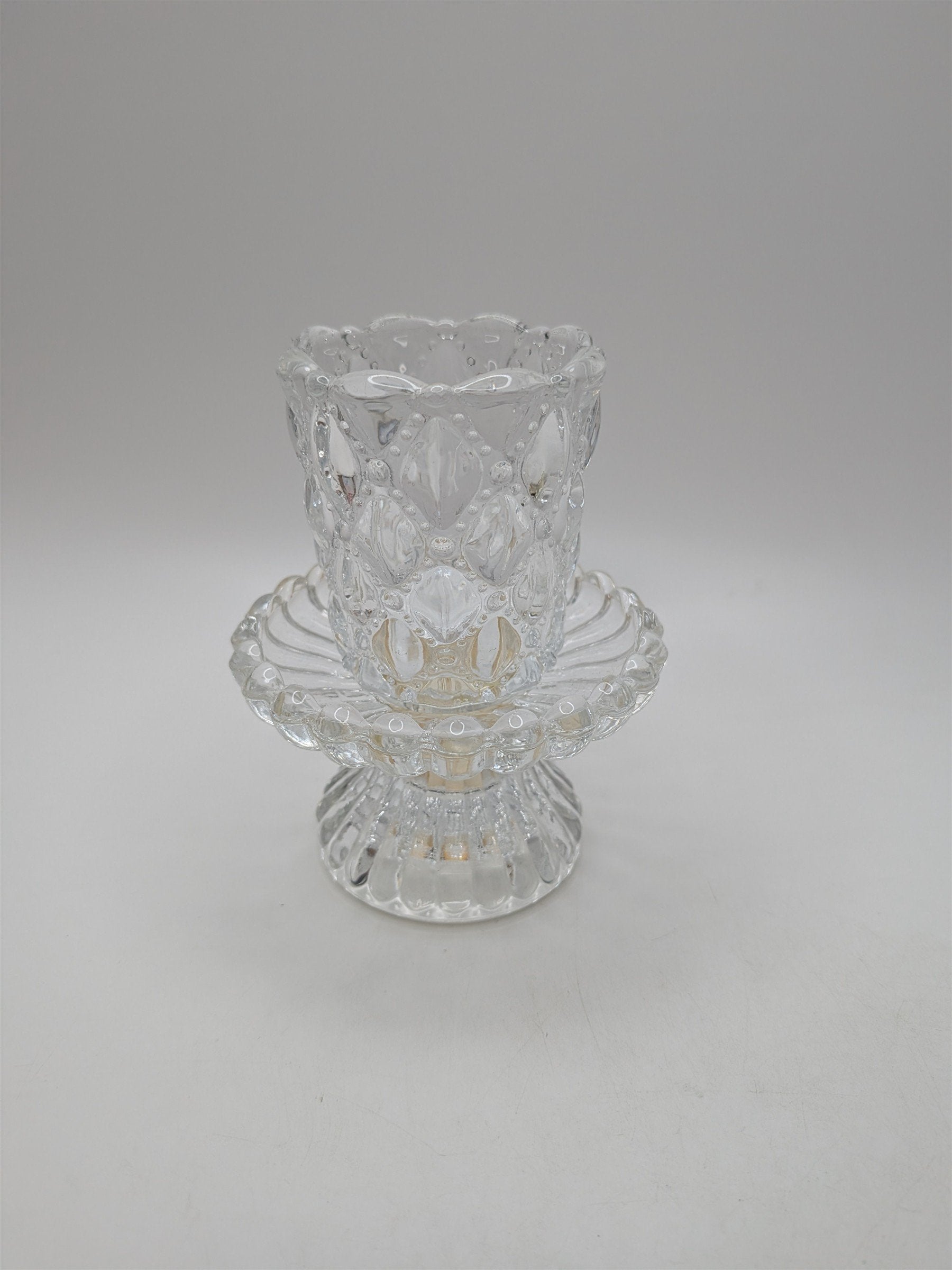Vintage Party Lite Candle Holder Quilted Crystal Ornate Candle Holder Votive Cup