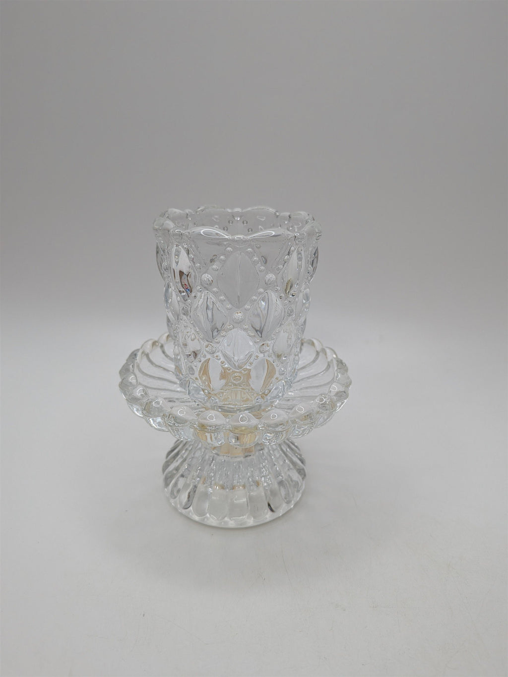 Vintage Party Lite Candle Holder Quilted Crystal Ornate Candle Holder Votive Cup