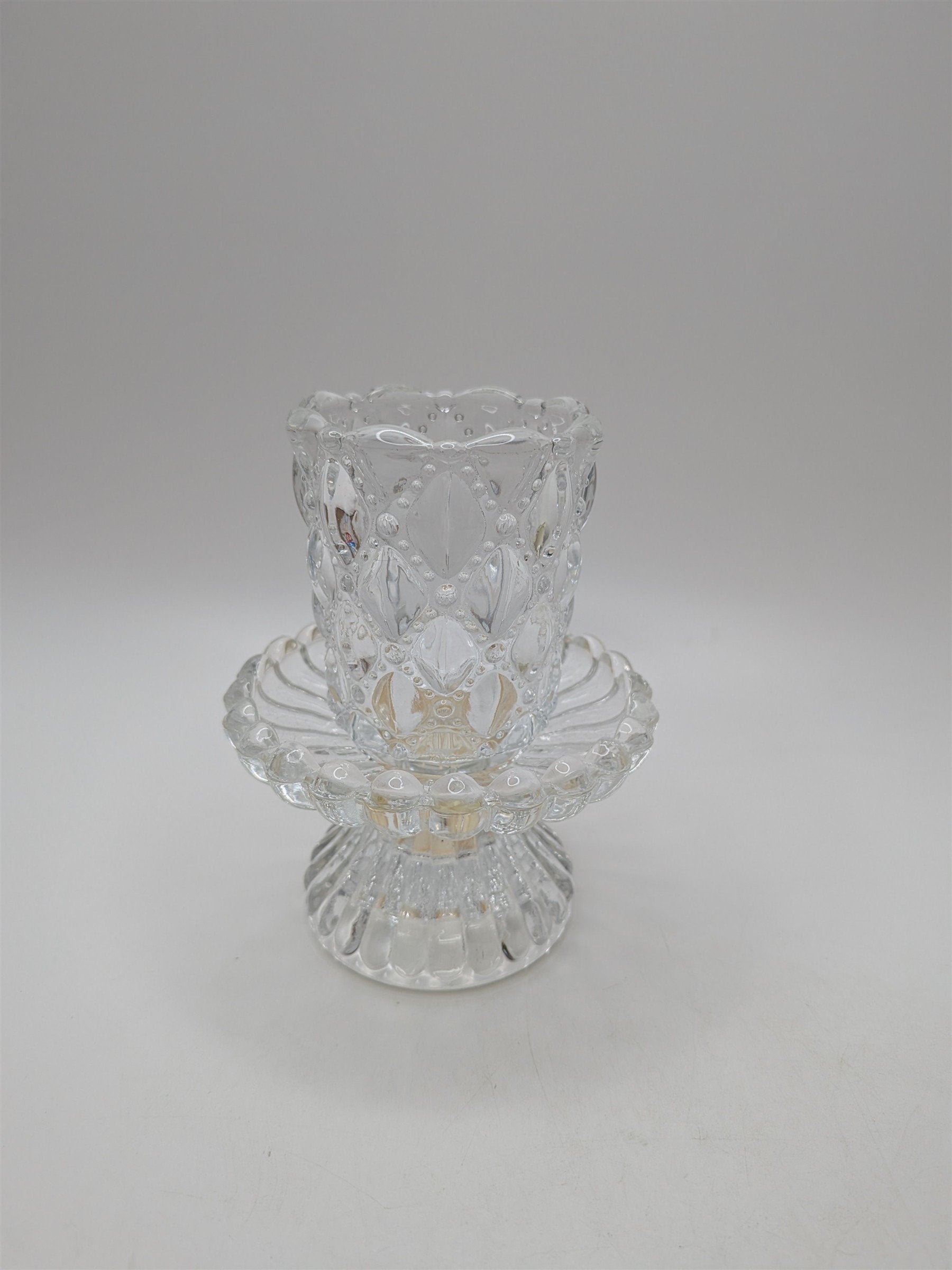 Vintage Party Lite Candle Holder Quilted Crystal Ornate Candle Holder Votive Cup