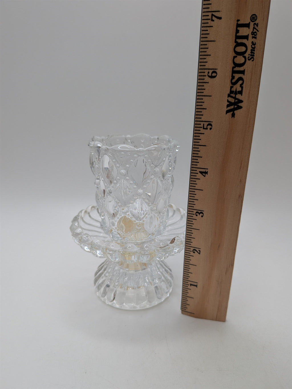 Vintage Party Lite Candle Holder Quilted Crystal Ornate Candle Holder Votive Cup