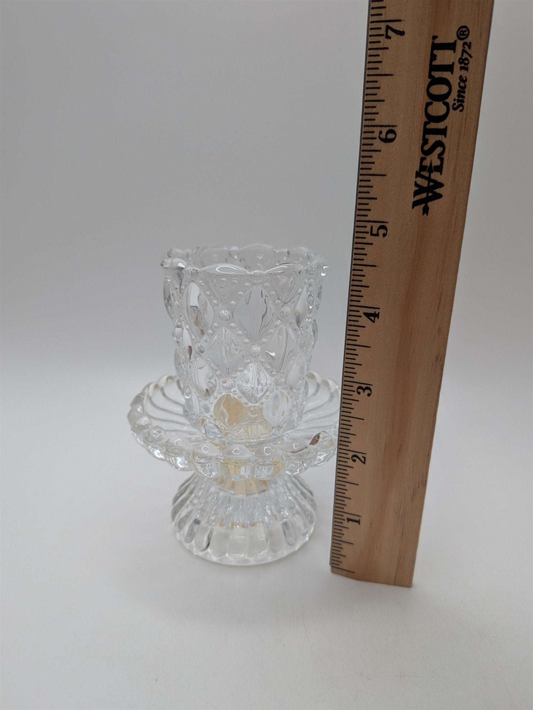 Vintage Party Lite Candle Holder Quilted Crystal Ornate Candle Holder Votive Cup