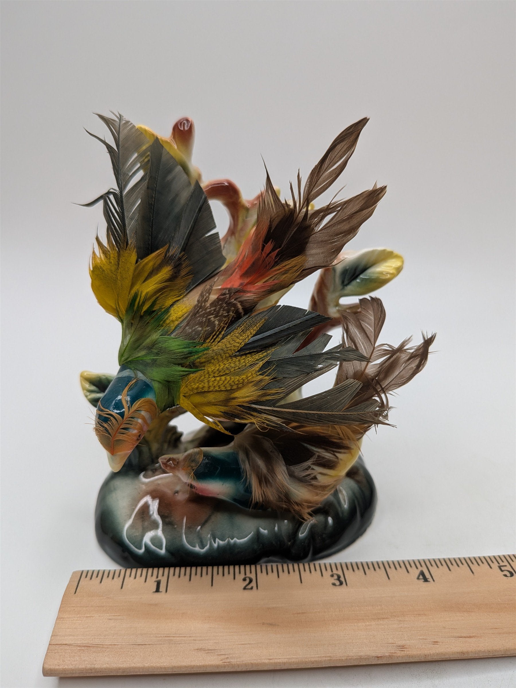 Vintage Relco Creation Japan Pheasant Figurine /w Real Feathers Collectible