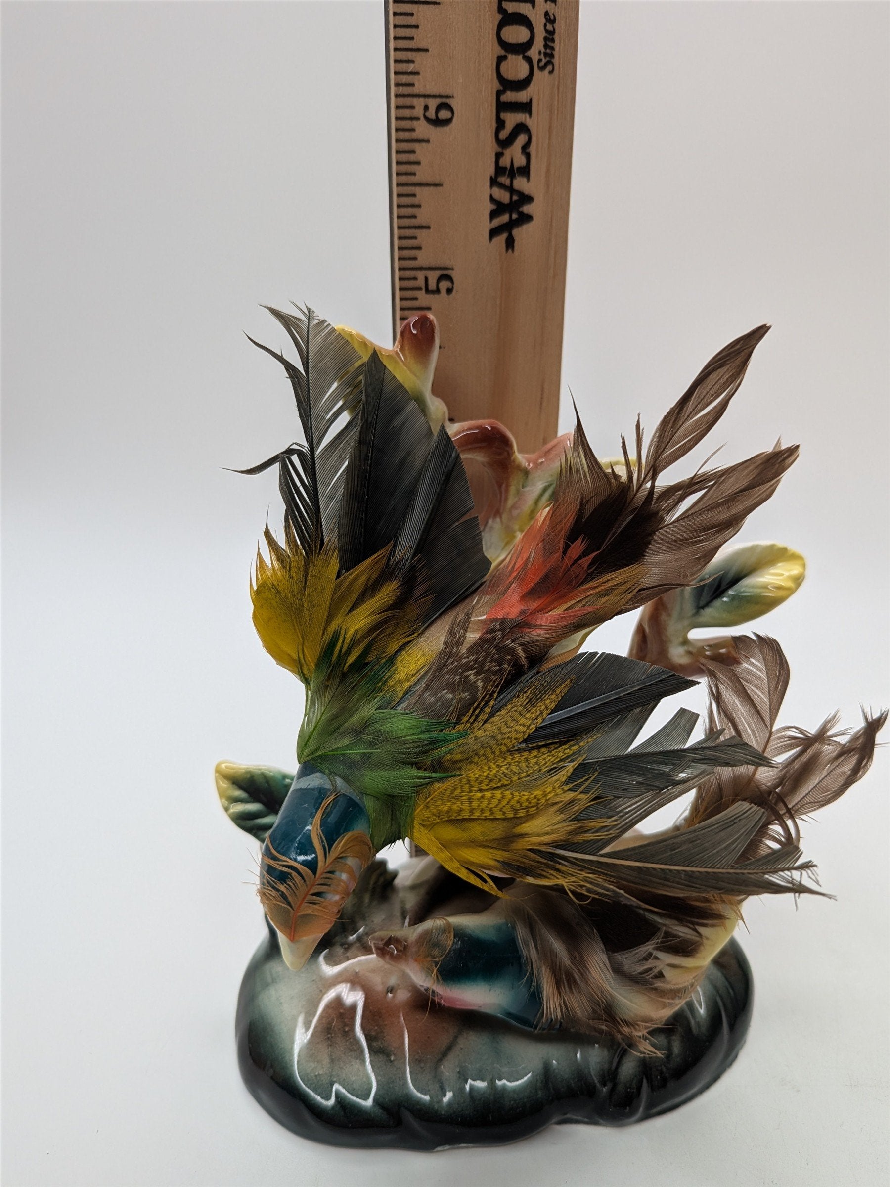 Vintage Relco Creation Japan Pheasant Figurine /w Real Feathers Collectible