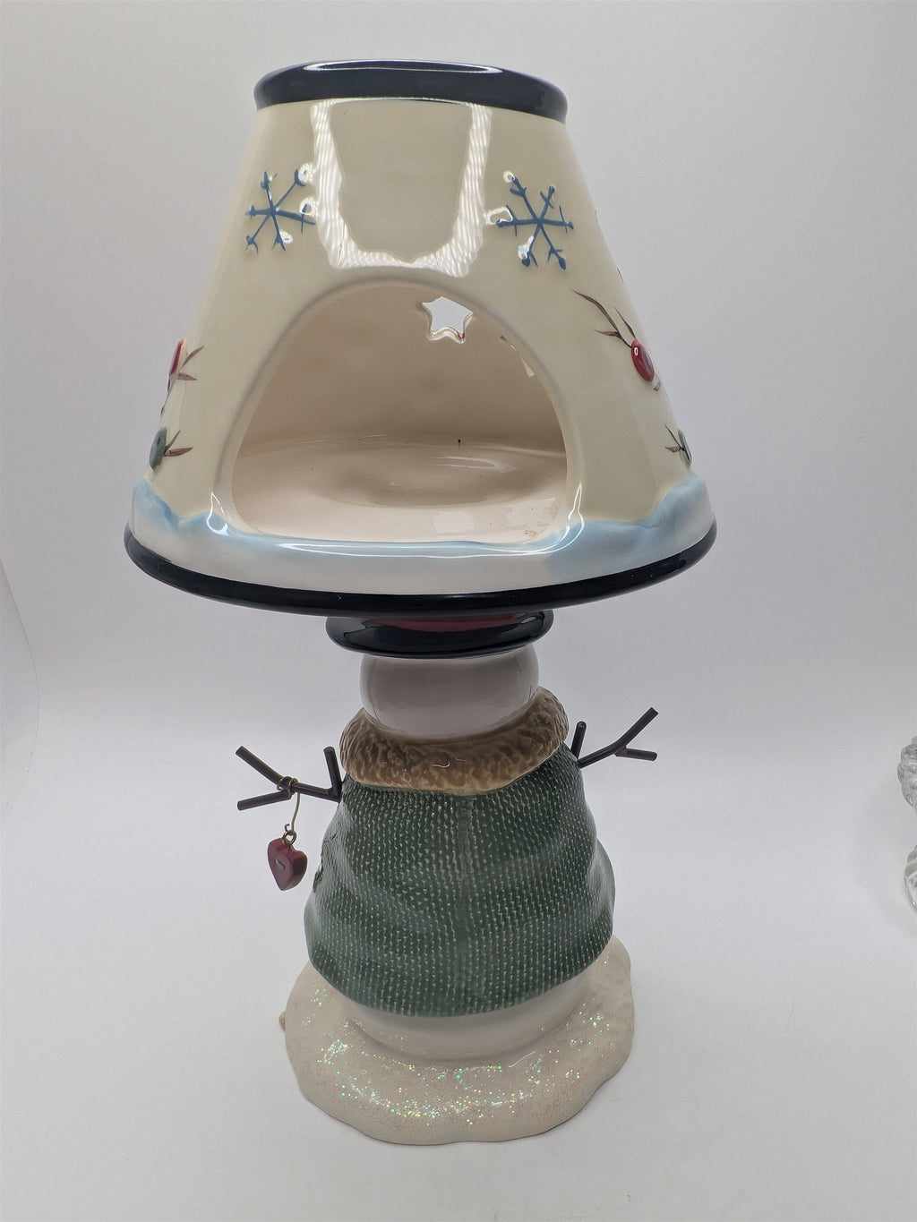 Vintage Snowman St. Nicholas Ceramic Buttons Hearts Tea Light Candle Holder Lamp