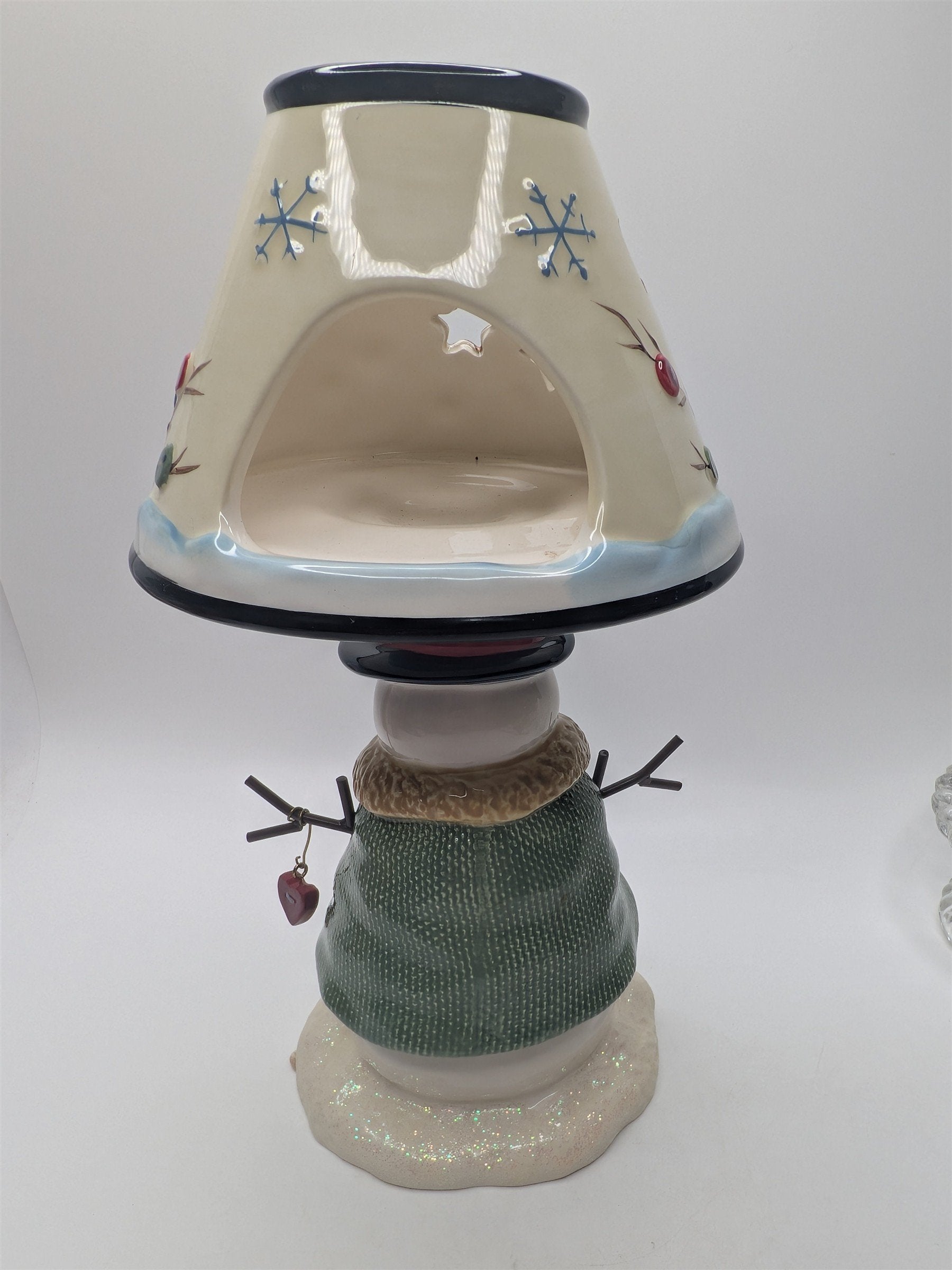 Vintage Snowman St. Nicholas Ceramic Buttons Hearts Tea Light Candle Holder Lamp