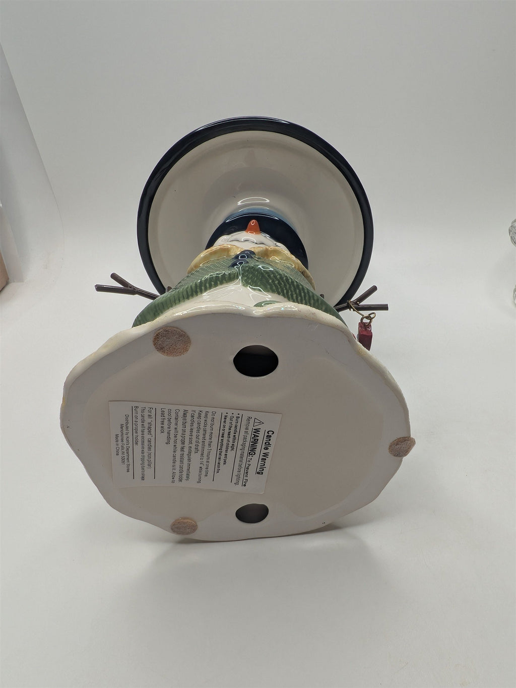 Vintage Snowman St. Nicholas Ceramic Buttons Hearts Tea Light Candle Holder Lamp