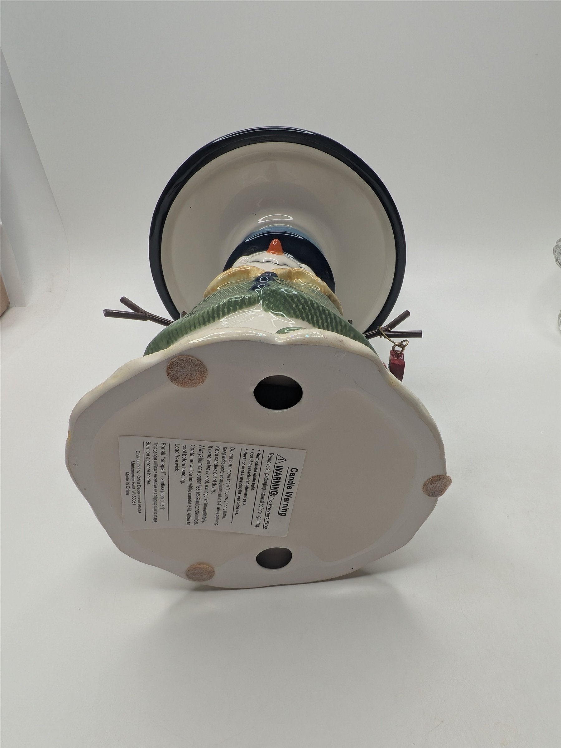 Vintage Snowman St. Nicholas Ceramic Buttons Hearts Tea Light Candle Holder Lamp