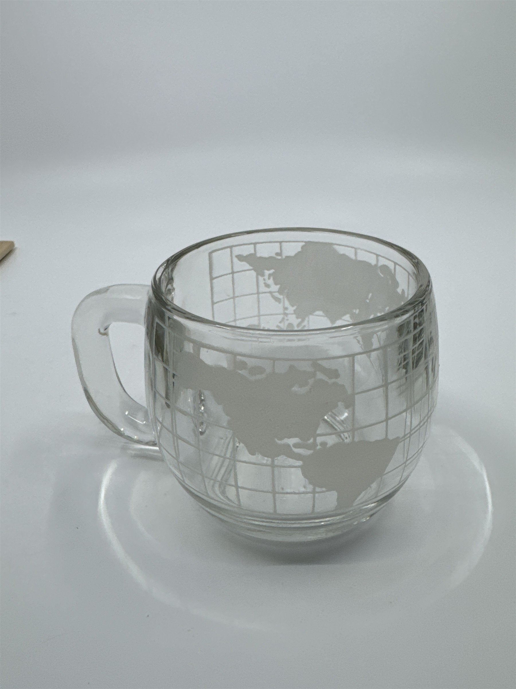 Vintage Nestle Nescafe World Globe Frosted Glass Coffee Mug Cup