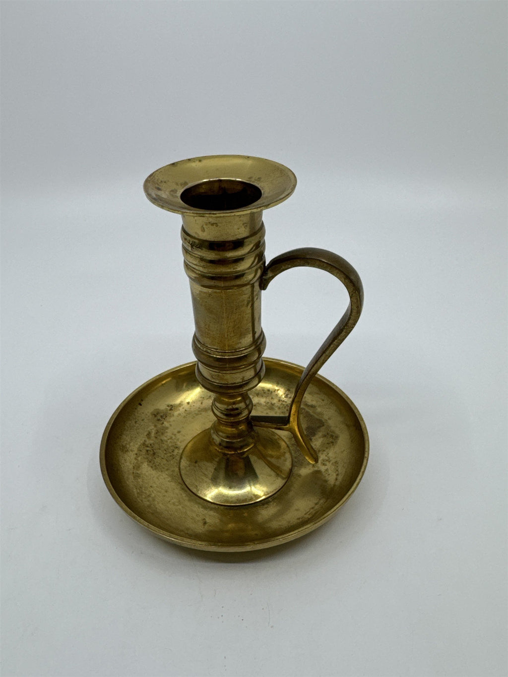 Vintage Brass Candle Holder W/ Handle and Attached Drip Tray Made In India