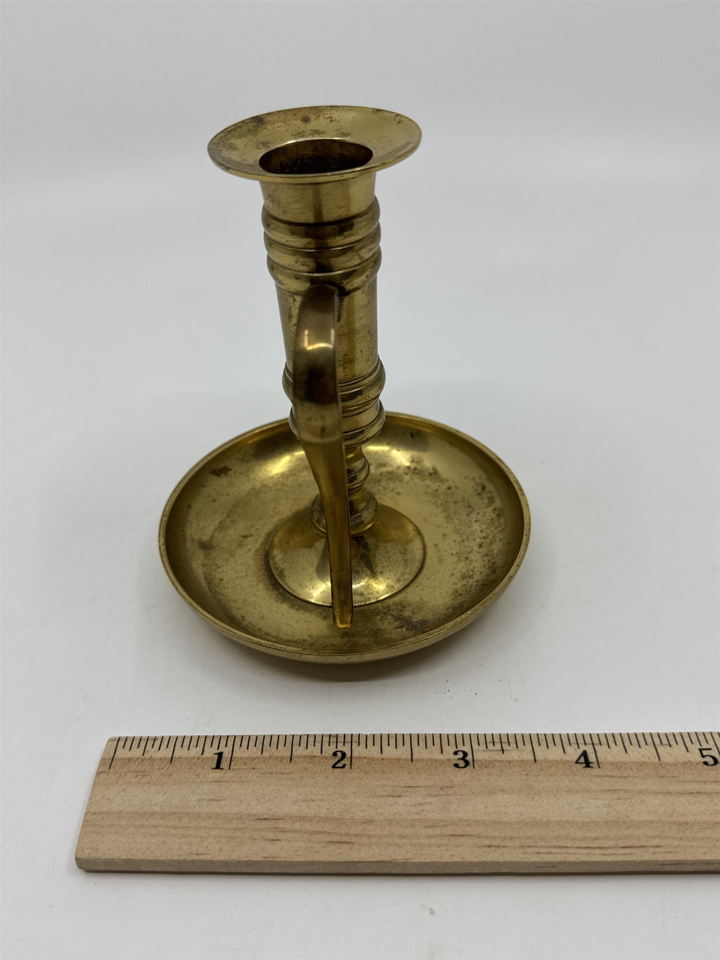 Vintage Brass Candle Holder W/ Handle and Attached Drip Tray Made In India