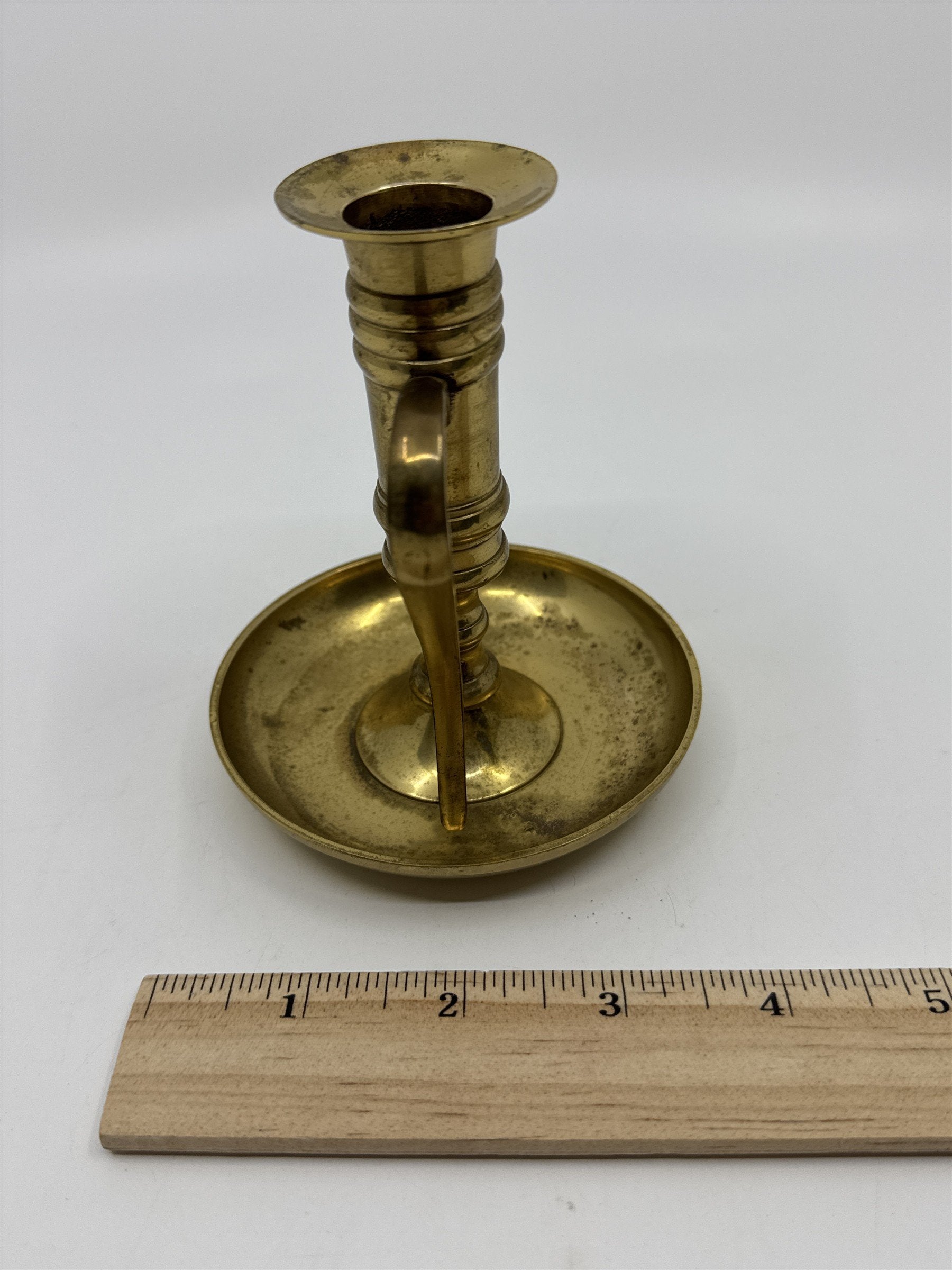 Vintage Brass Candle Holder W/ Handle and Attached Drip Tray Made In India