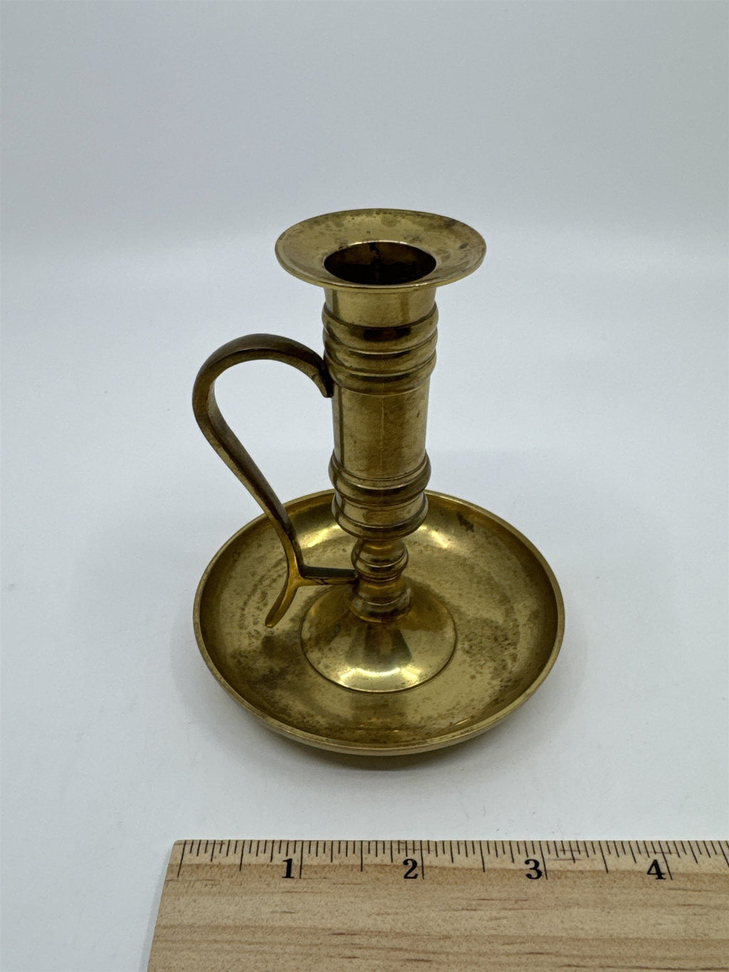 Vintage Brass Candle Holder W/ Handle and Attached Drip Tray Made In India