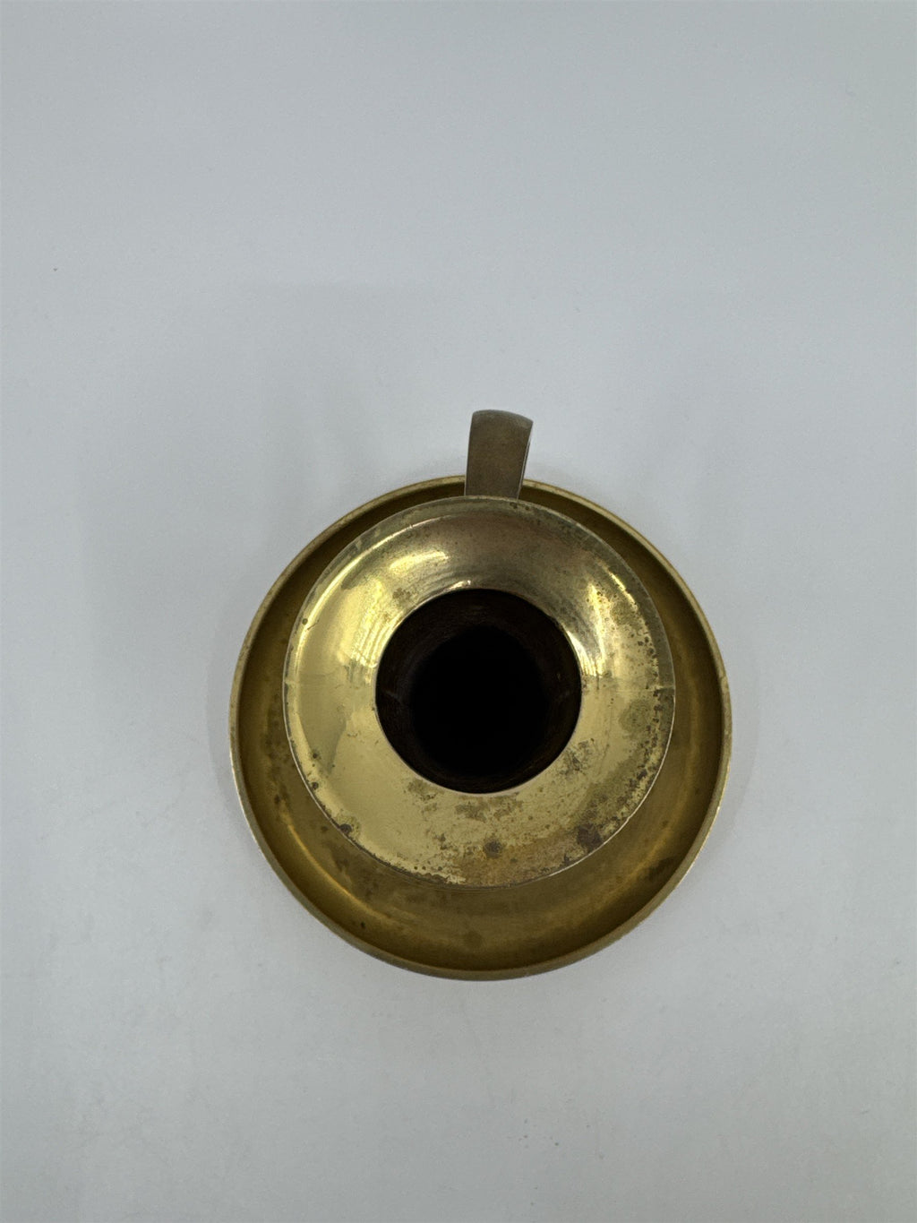 Vintage Brass Candle Holder W/ Handle and Attached Drip Tray Made In India
