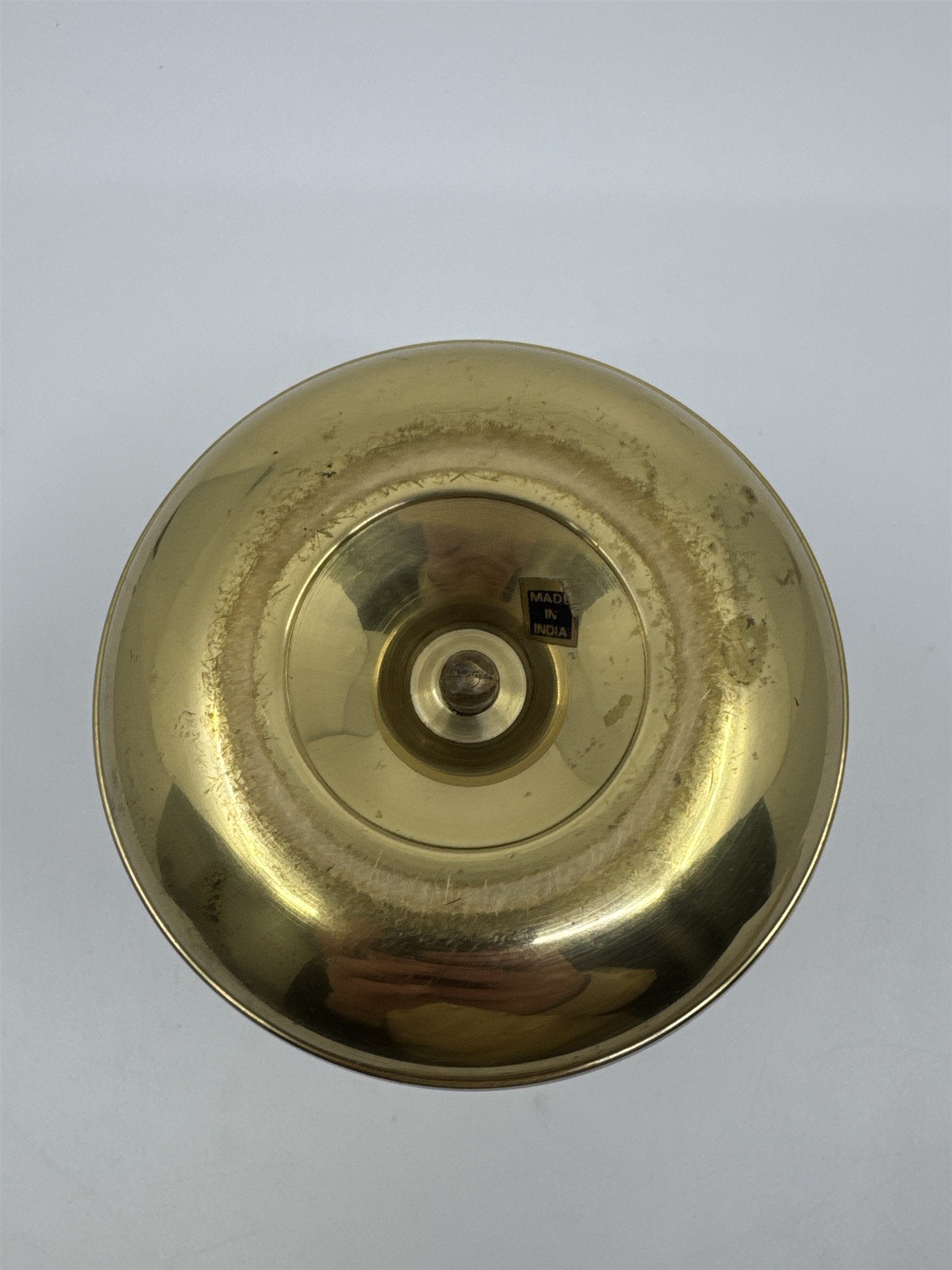Vintage Brass Candle Holder W/ Handle and Attached Drip Tray Made In India