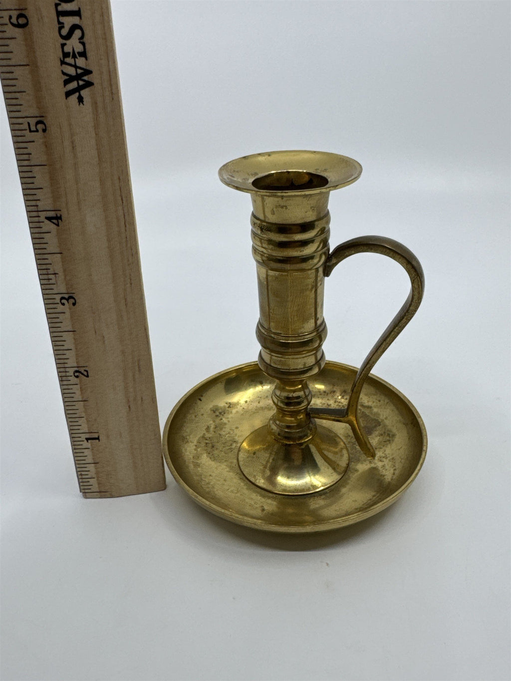 Vintage Brass Candle Holder W/ Handle and Attached Drip Tray Made In India