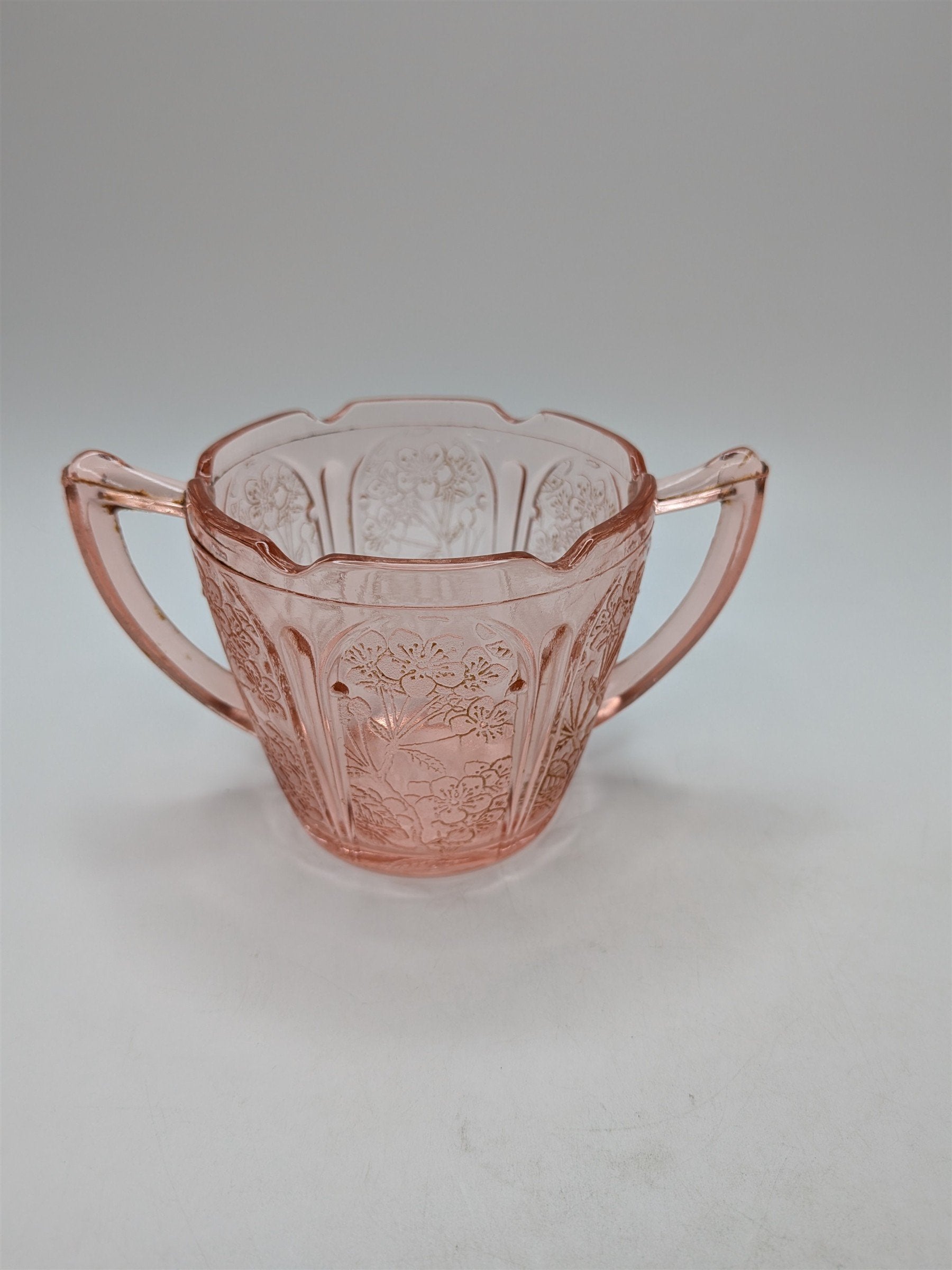 Vintage Jeannette Cherry Blossom Pink Depression Glass Sugar Dish (Has Residue)
