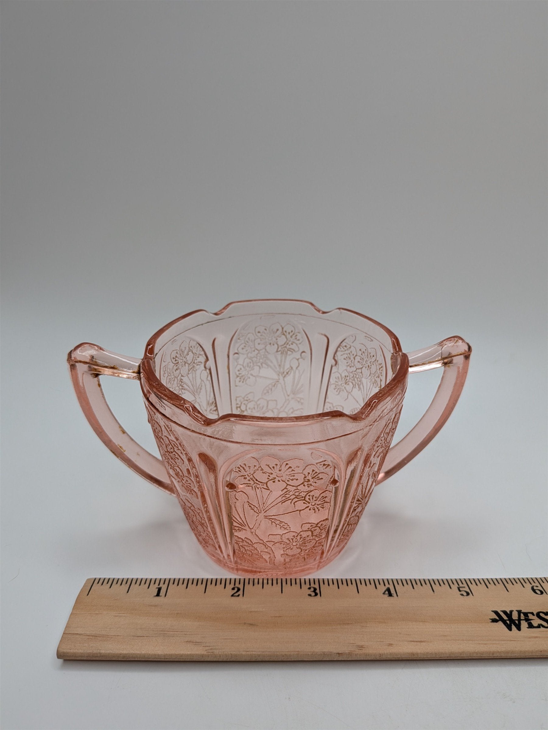 Vintage Jeannette Cherry Blossom Pink Depression Glass Sugar Dish (Has Residue)