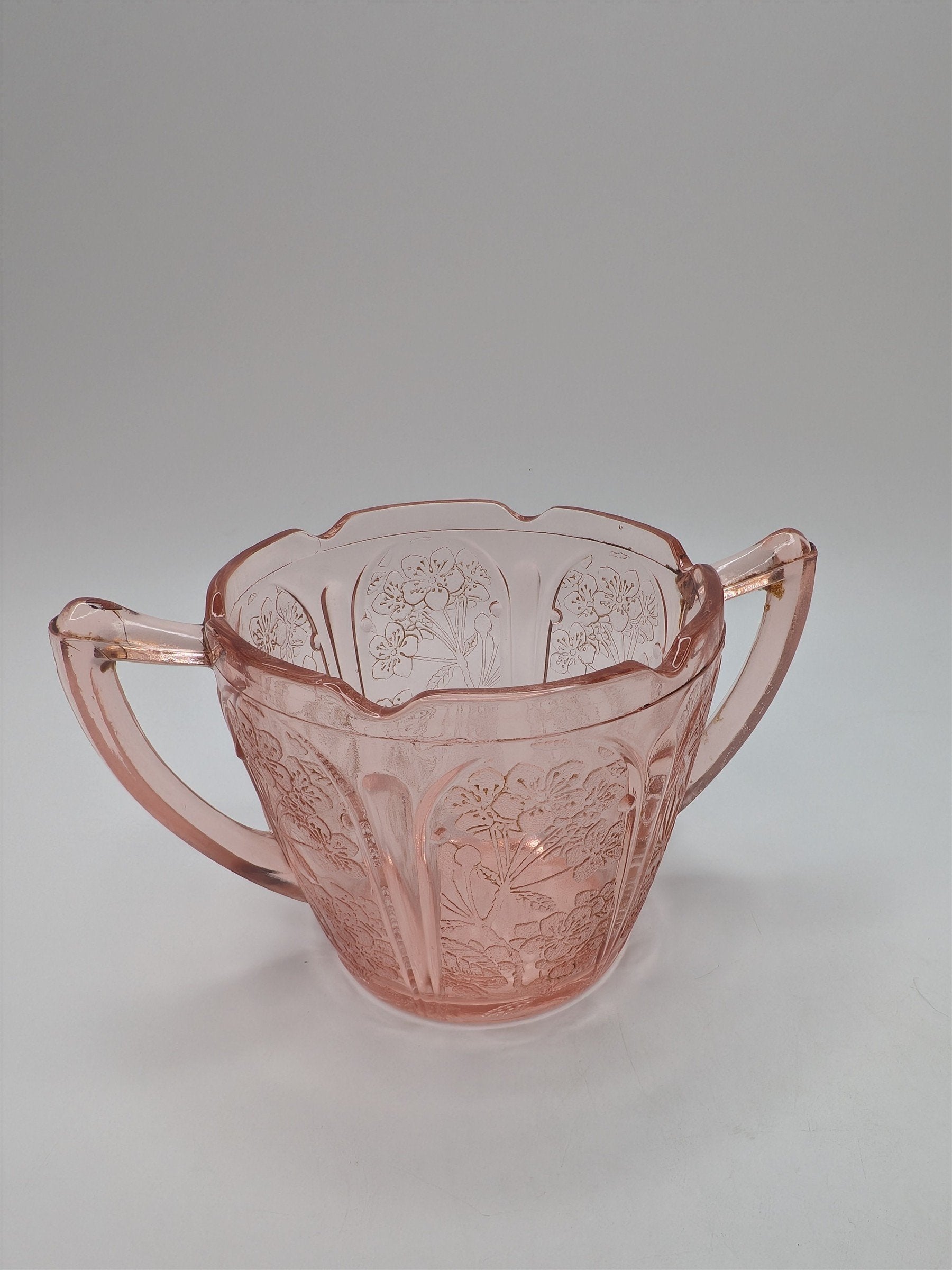 Vintage Jeannette Cherry Blossom Pink Depression Glass Sugar Dish (Has Residue)