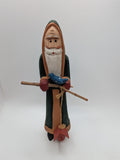 Hand Carved Wooden Woodland Santa Claus Old World Figurine /w Bird & Twigs