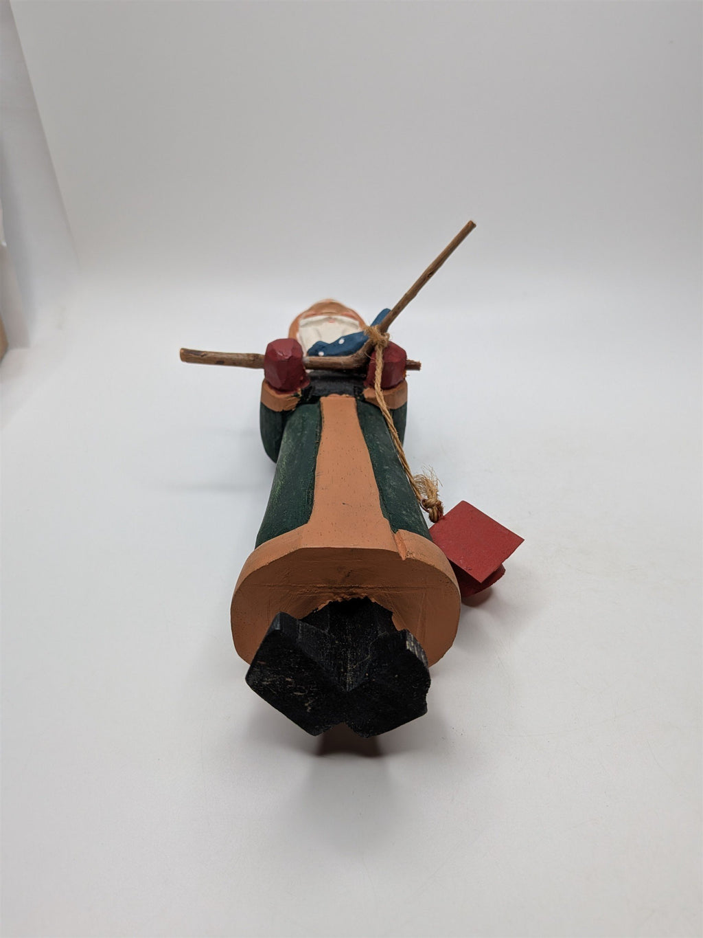 Hand Carved Wooden Woodland Santa Claus Old World Figurine /w Bird & Twigs
