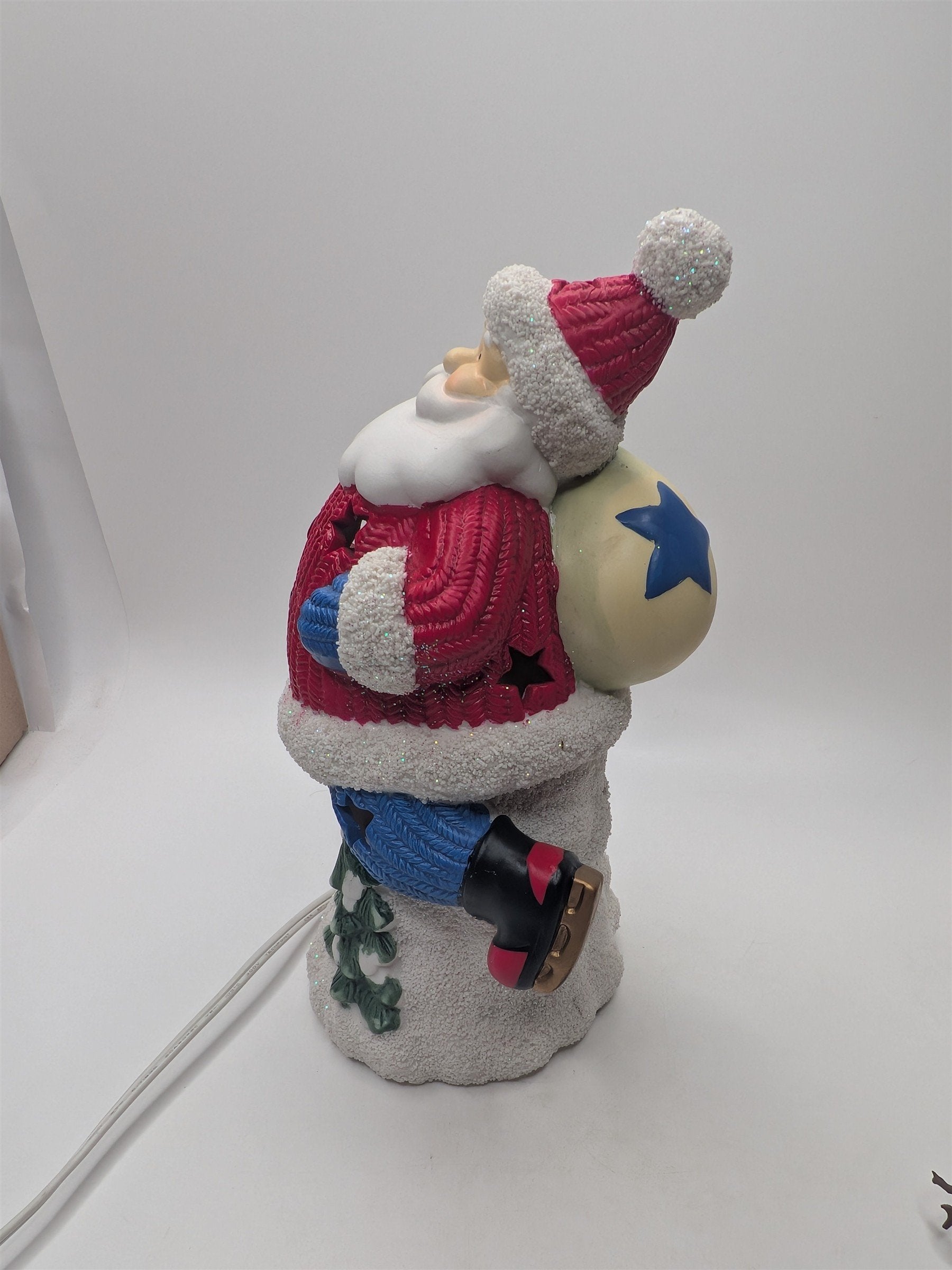 Vintage Ceramic Skating Santa Claud Christmas Holiday Light Up Table Display