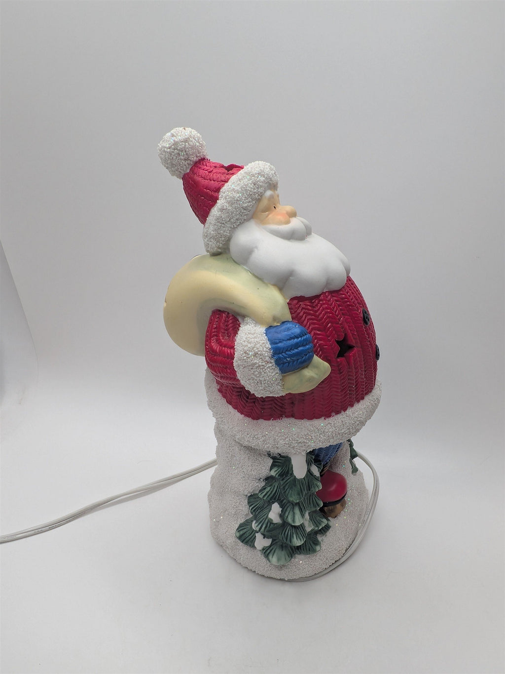 Vintage Ceramic Skating Santa Claud Christmas Holiday Light Up Table Display
