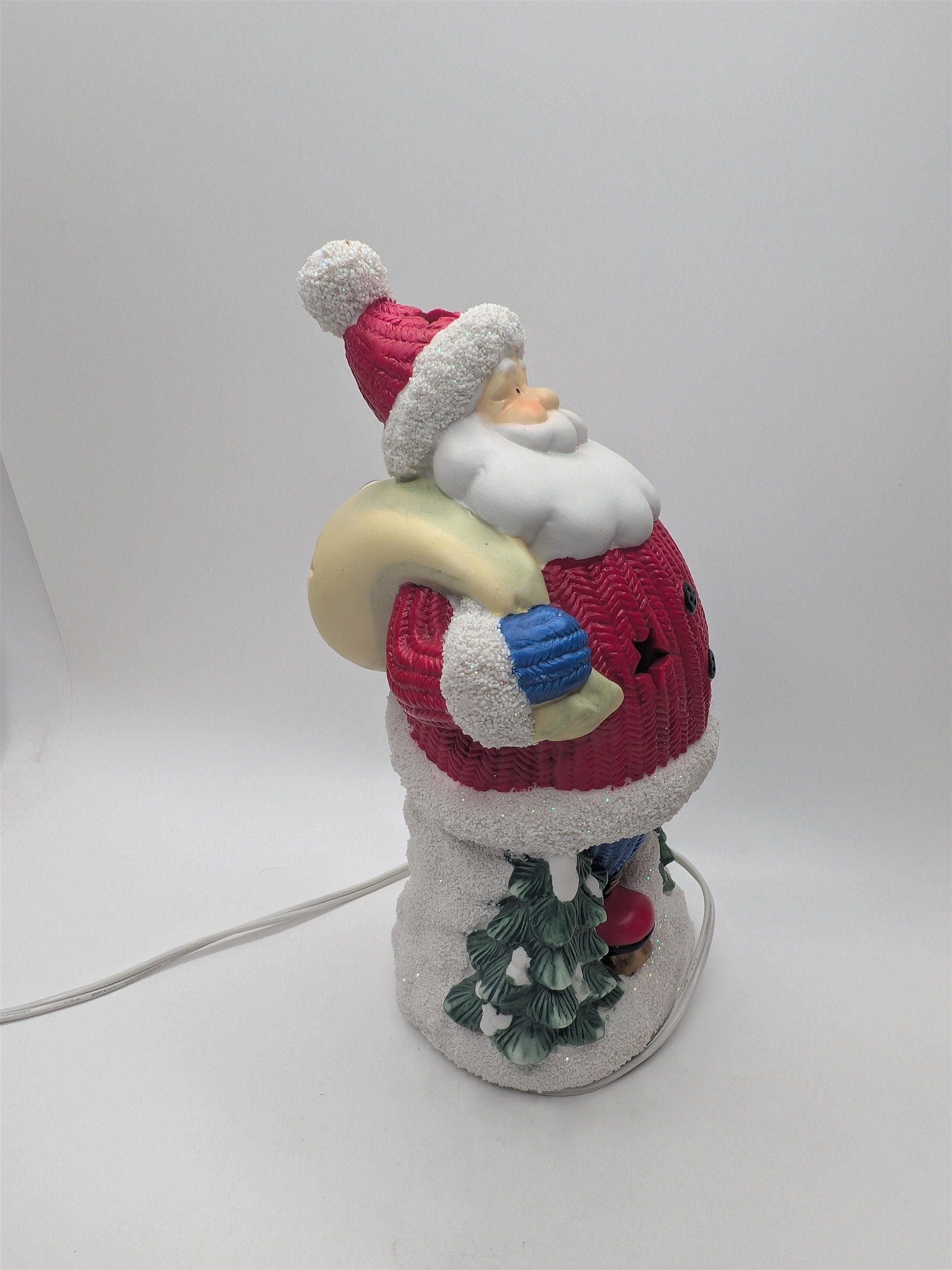 Vintage Ceramic Skating Santa Claud Christmas Holiday Light Up Table Display