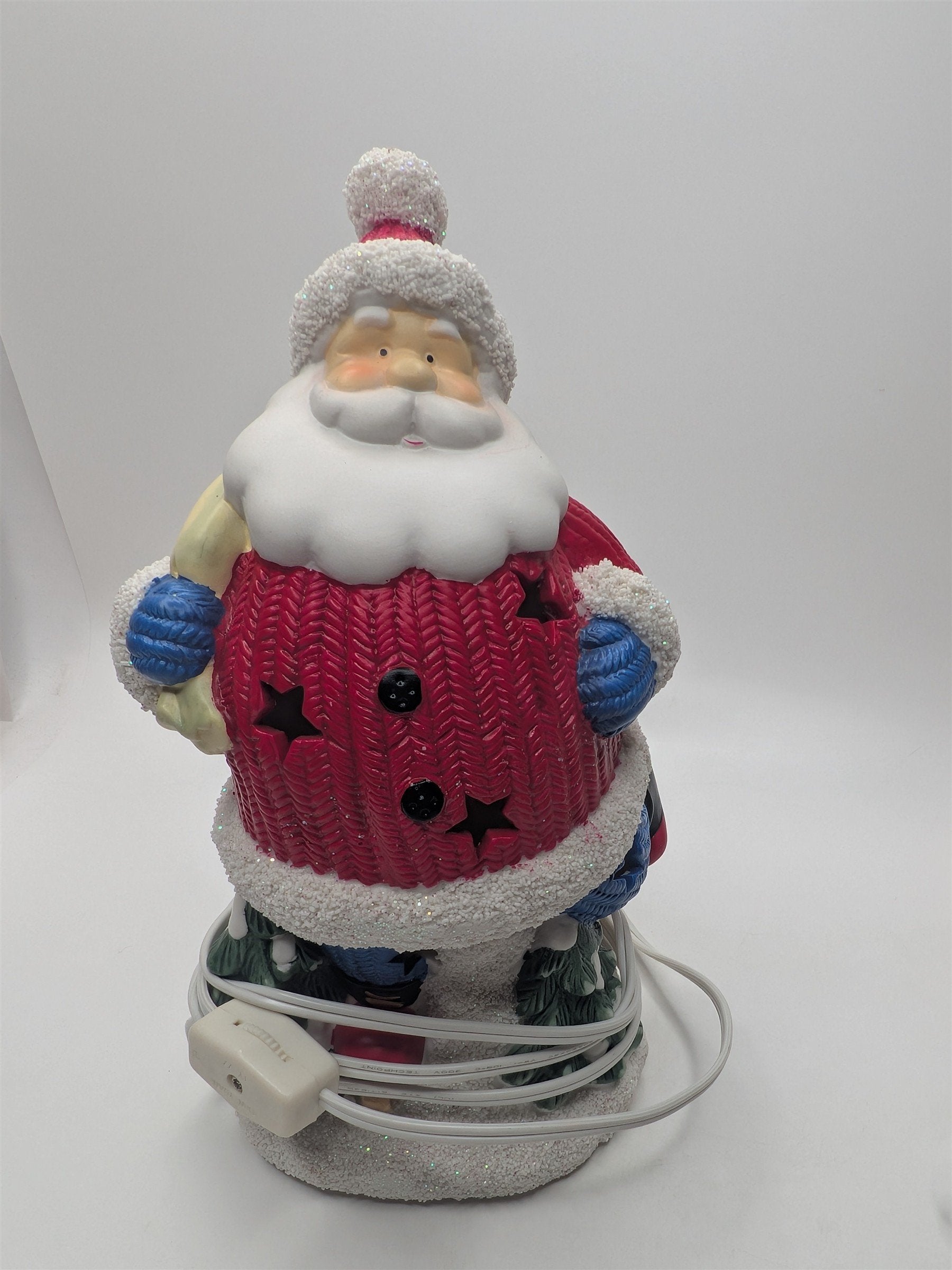 Vintage Ceramic Skating Santa Claud Christmas Holiday Light Up Table Display