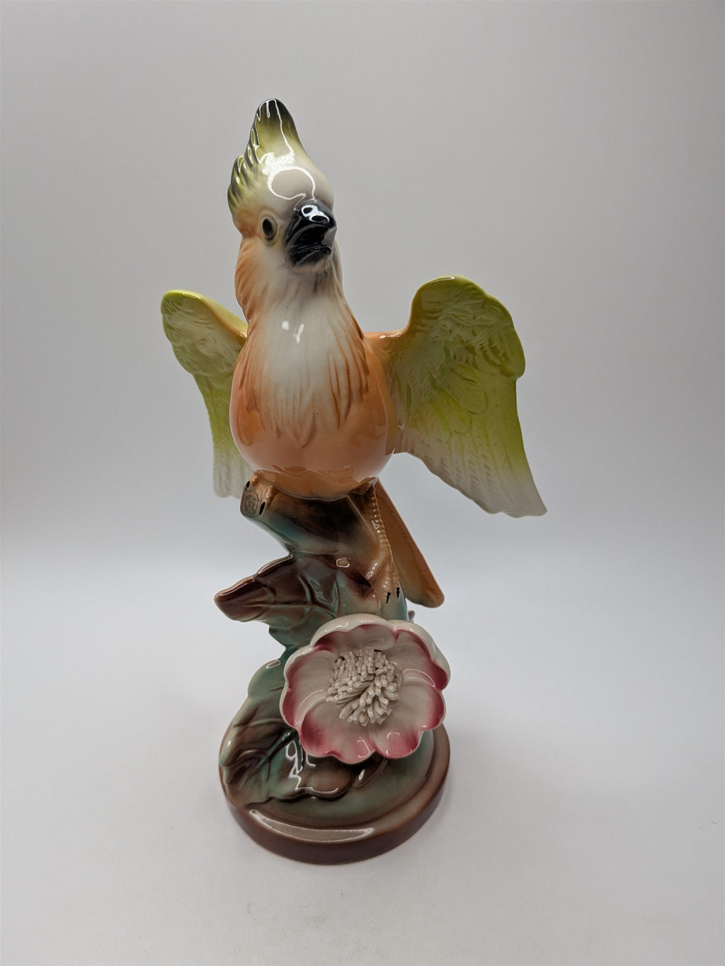 MCM Cockatoo Figurine With Tropical Flower 1950s Great Condition Vibrant