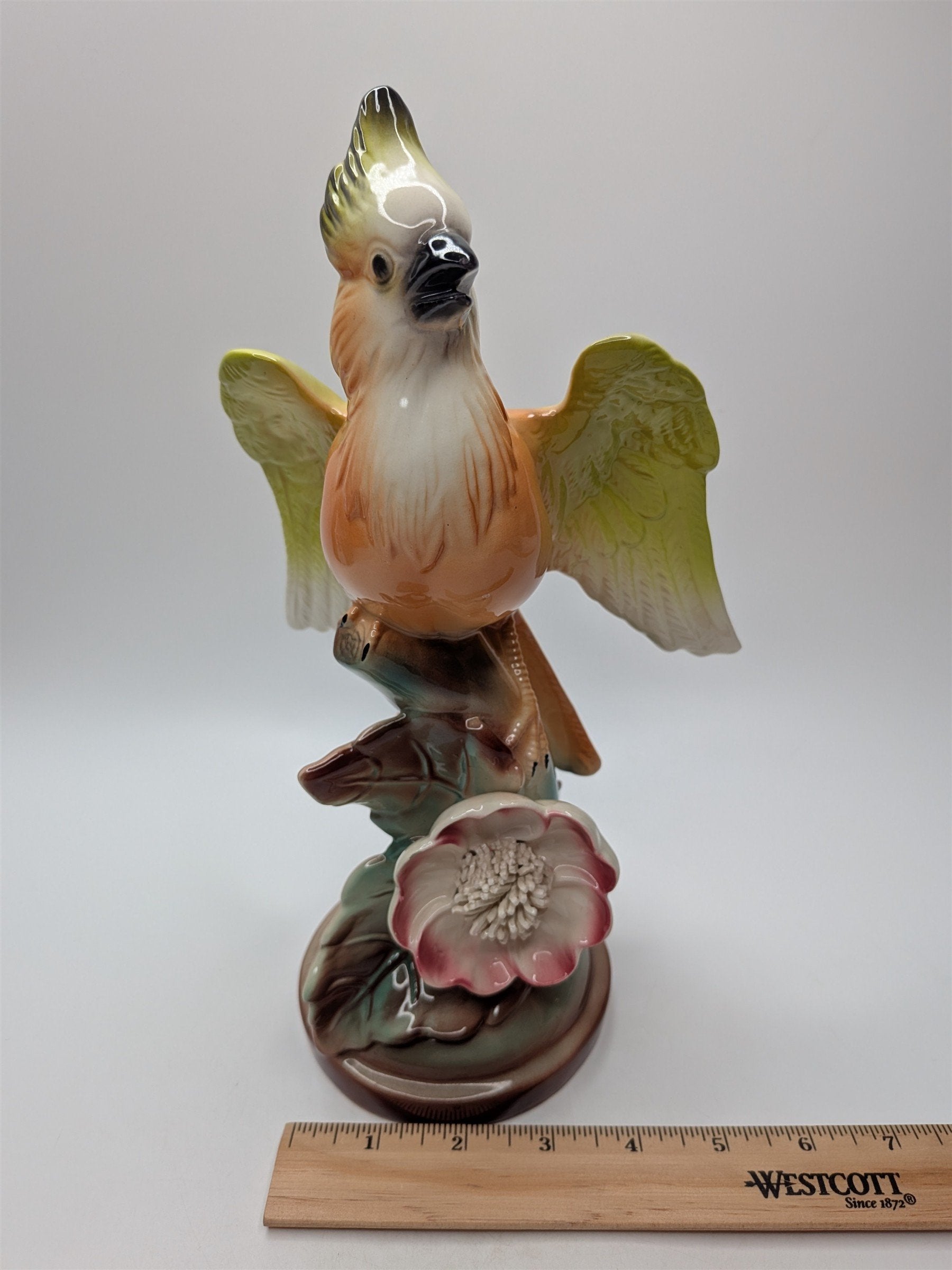 MCM Cockatoo Figurine With Tropical Flower 1950s Great Condition Vibrant