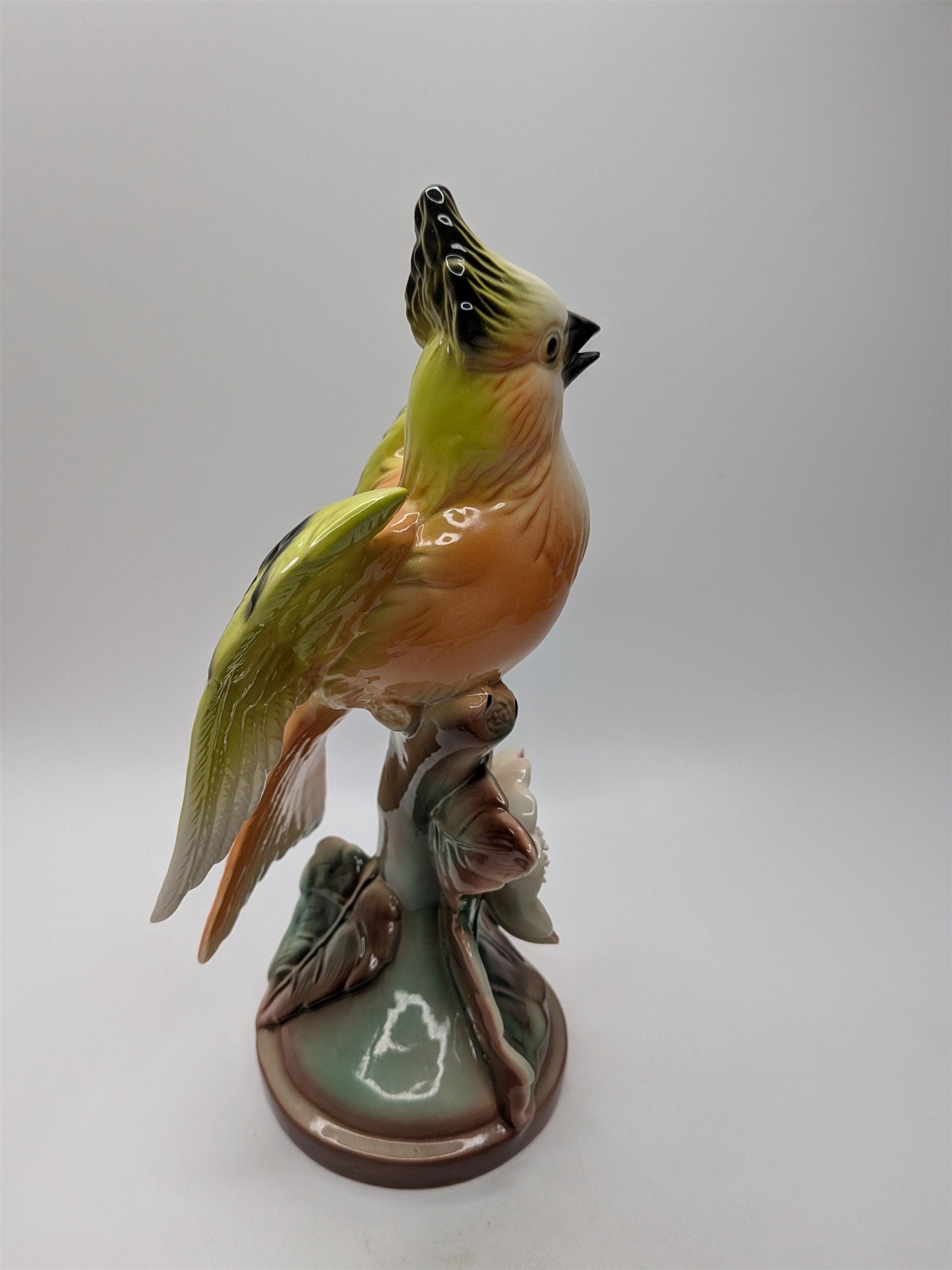 MCM Cockatoo Figurine With Tropical Flower 1950s Great Condition Vibrant