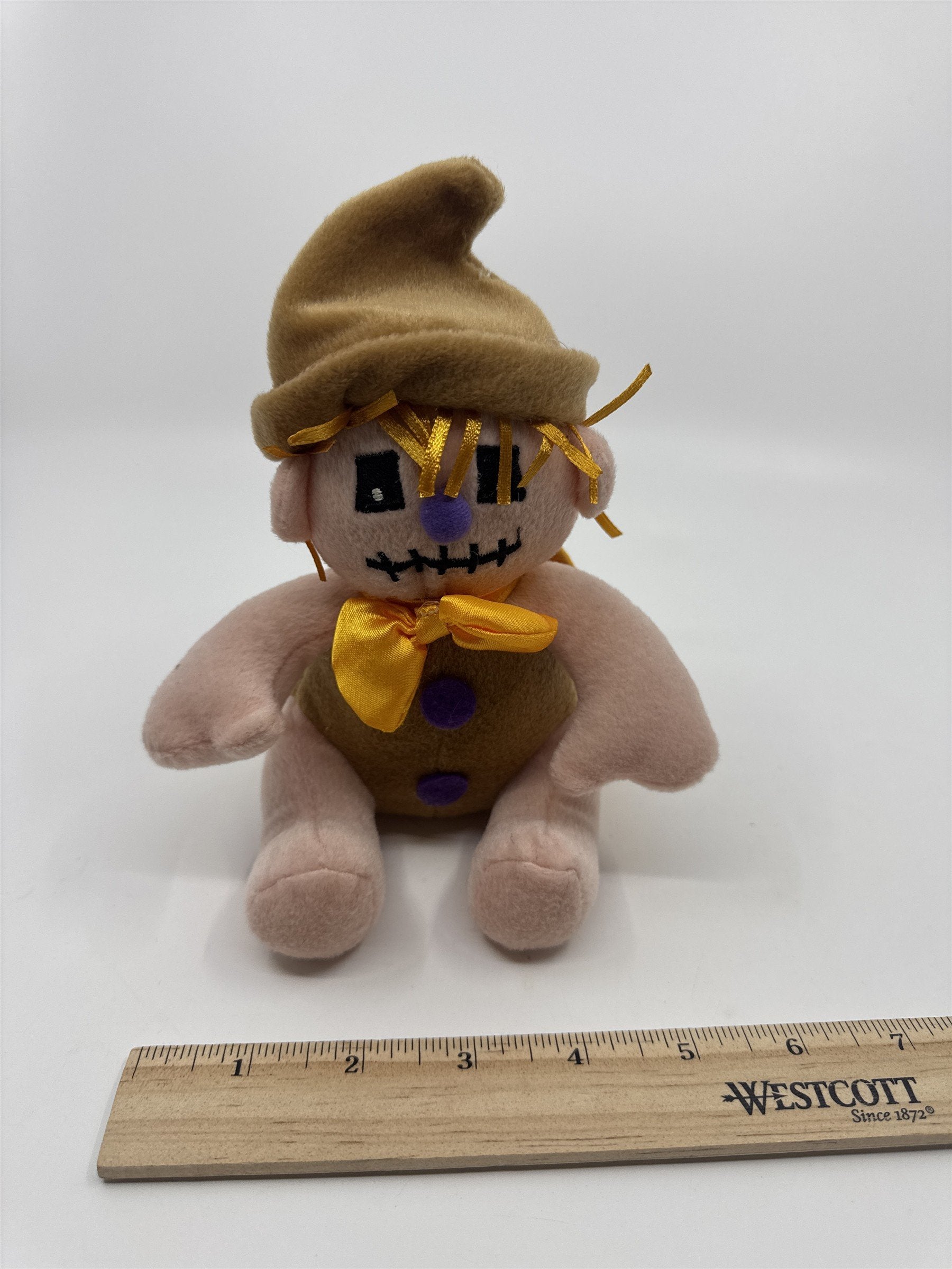 Vintage Polyester Scarecrow Plush W/ Yellow Bowtie And Cape