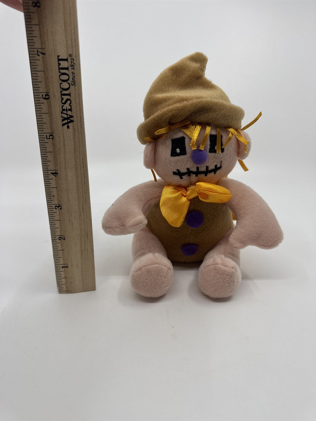 Vintage Polyester Scarecrow Plush W/ Yellow Bowtie And Cape