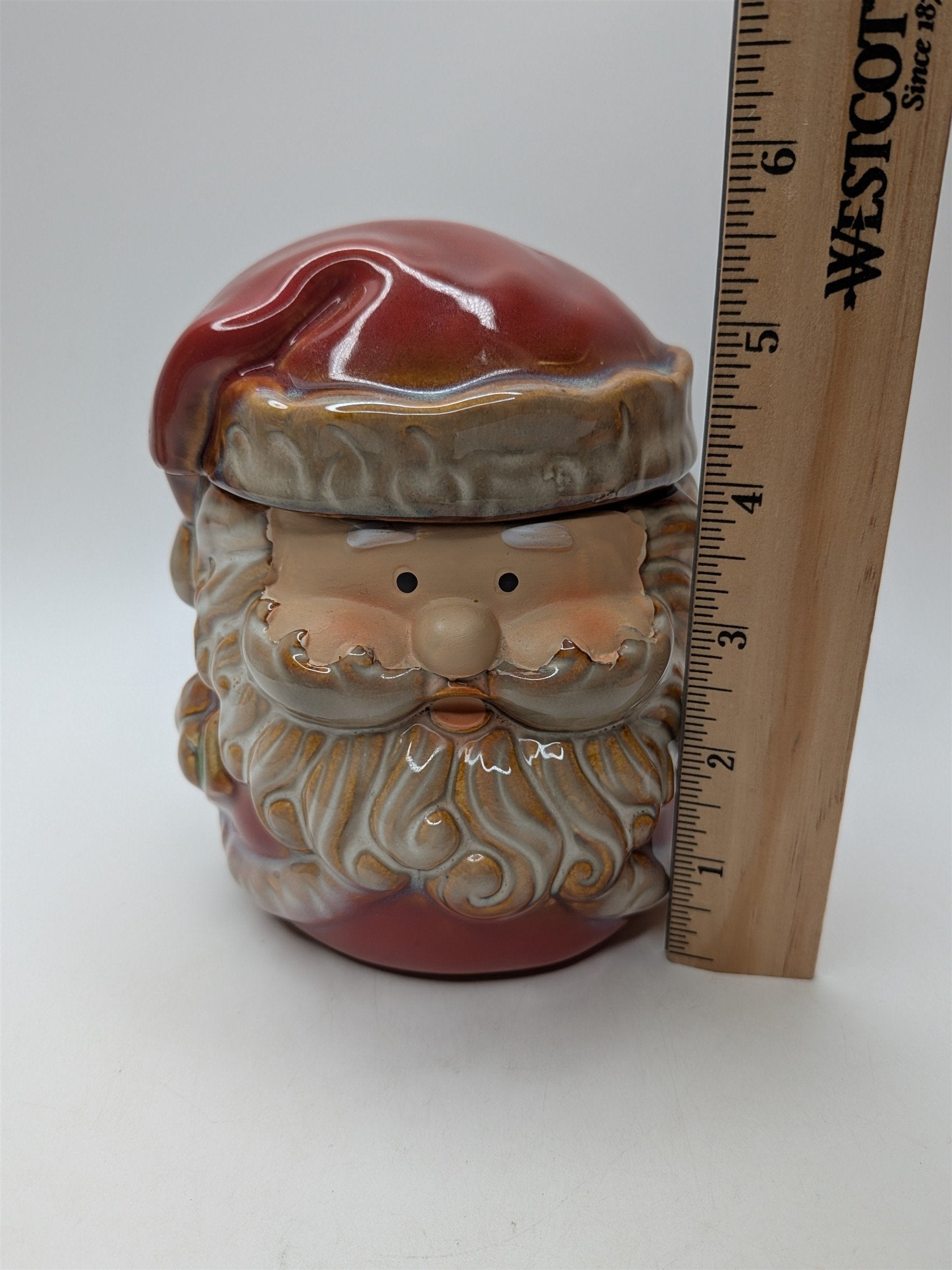 Vintage Ceramic Santa Claus Small Cookie Jar Canister Christmas Kitchenware