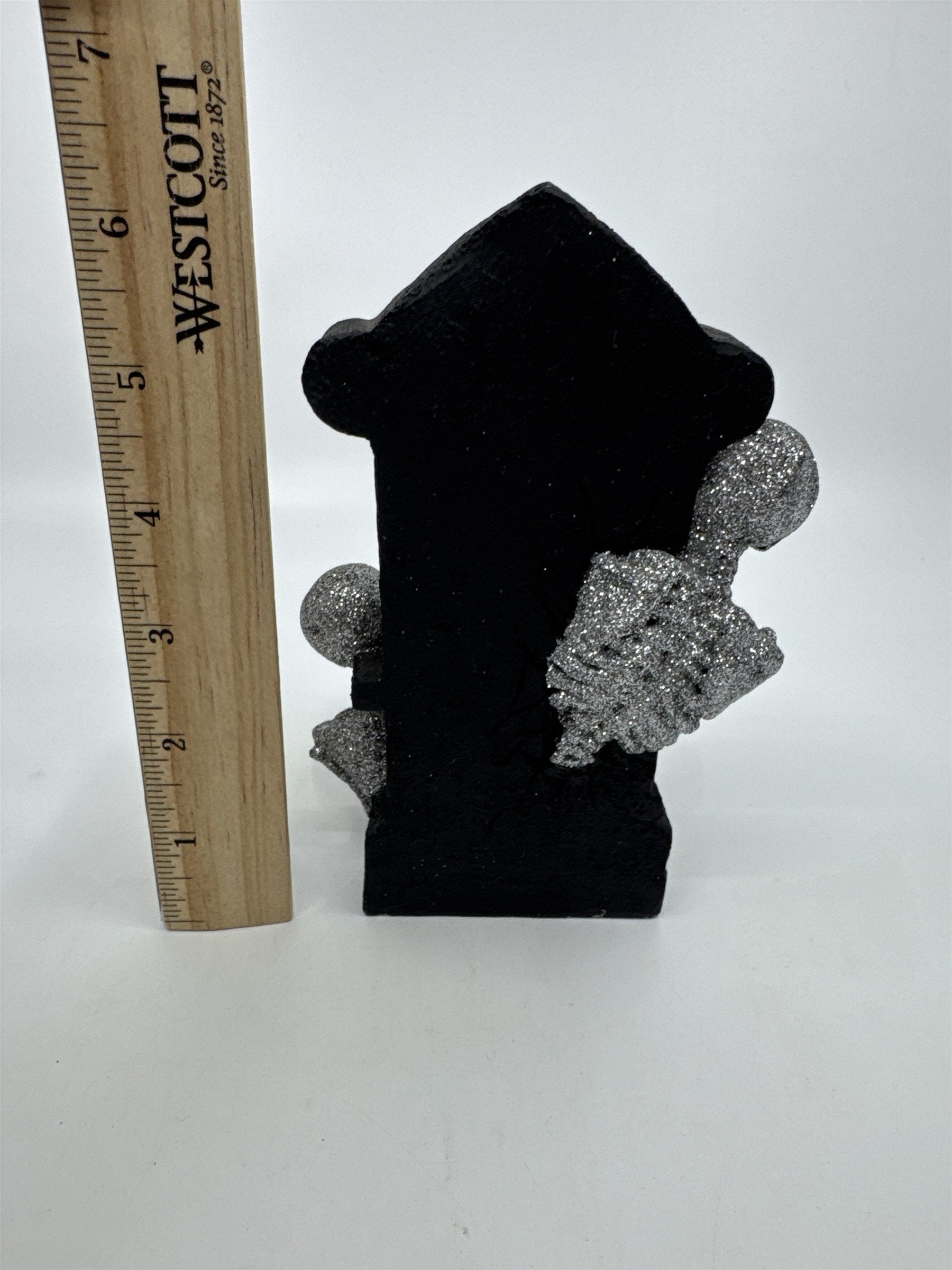Vintage Halloween RIP Tombstone Tealight Holder W/ Glittery Skeletons By Sandra
