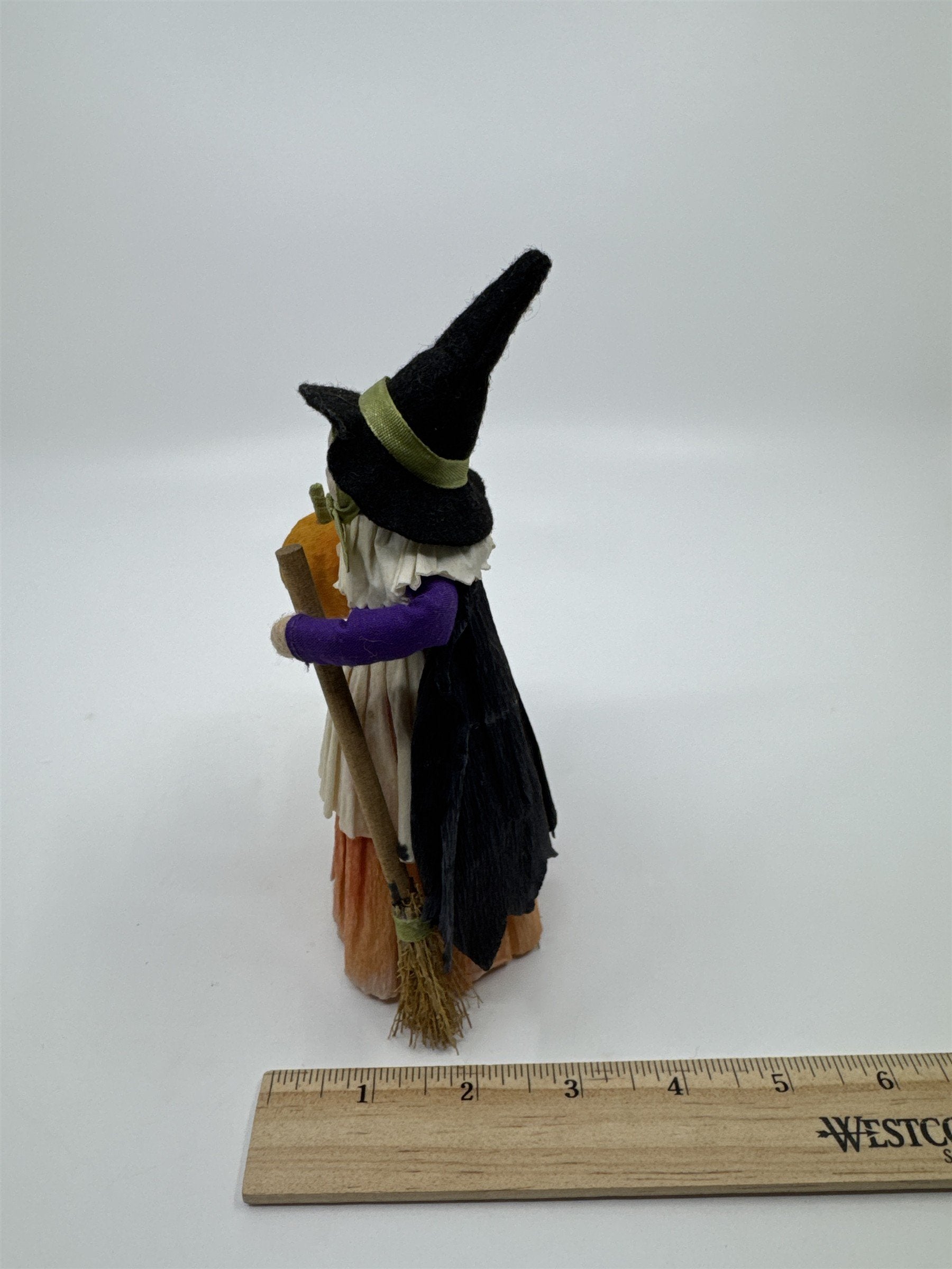 Seasons Of Cannon Falls Witch Figurine Holding Pumpkin And Broom Halloween Decor