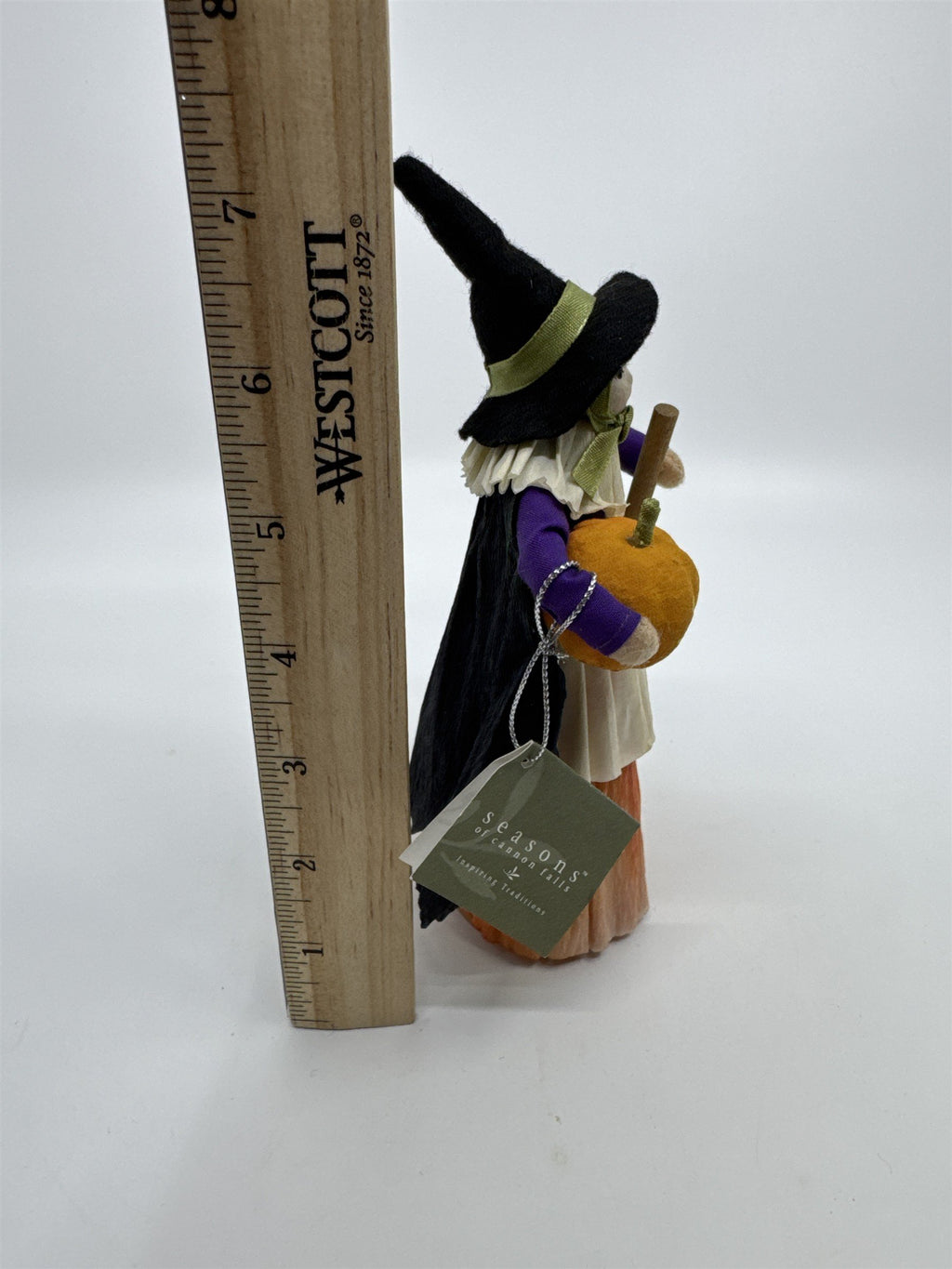 Seasons Of Cannon Falls Witch Figurine Holding Pumpkin And Broom Halloween Decor