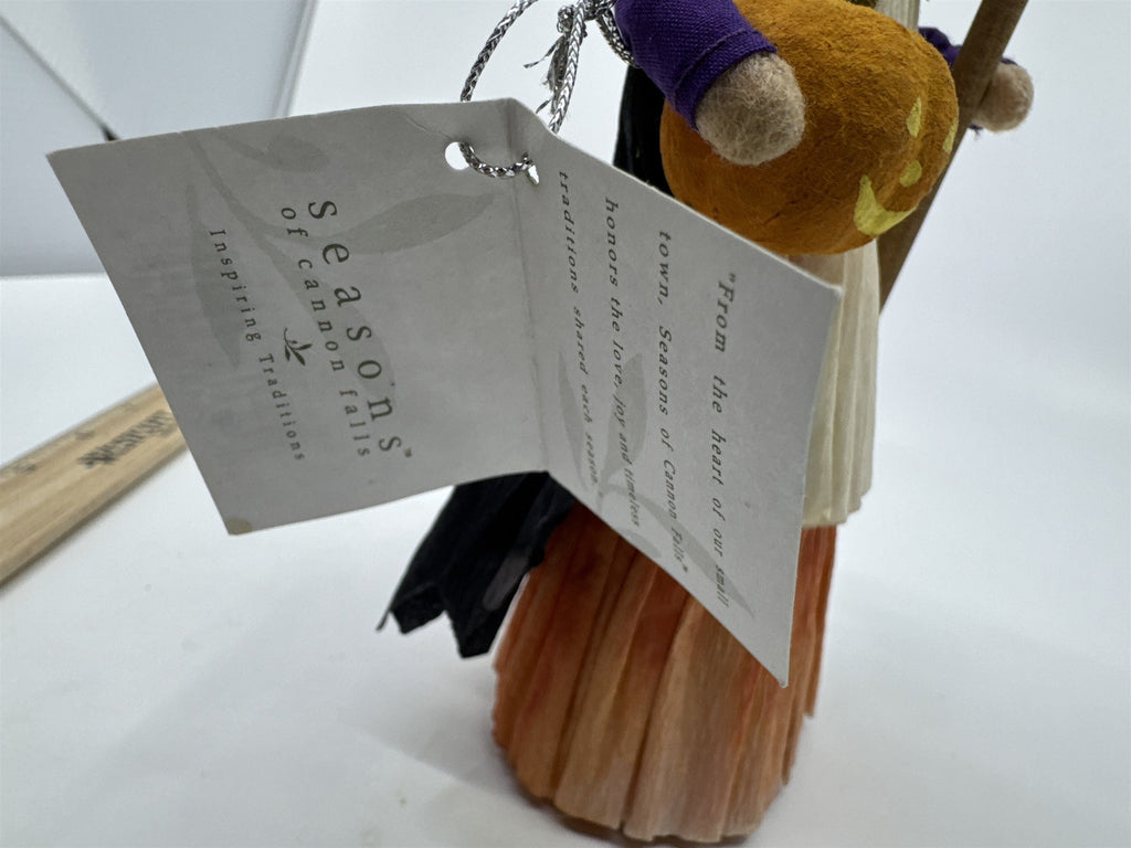 Seasons Of Cannon Falls Witch Figurine Holding Pumpkin And Broom Halloween Decor
