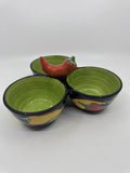 Clay Art 3-Bowl Condiments Holder Chili Pepper/Jalapeno Salsa/Chili/Dip Holders
