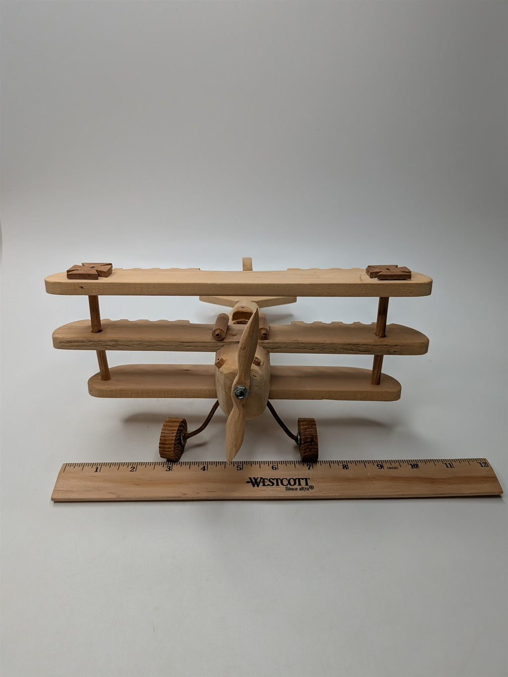 Vintager Wooden Airplane Toy Handmade With Wooden Wheels and Propeller