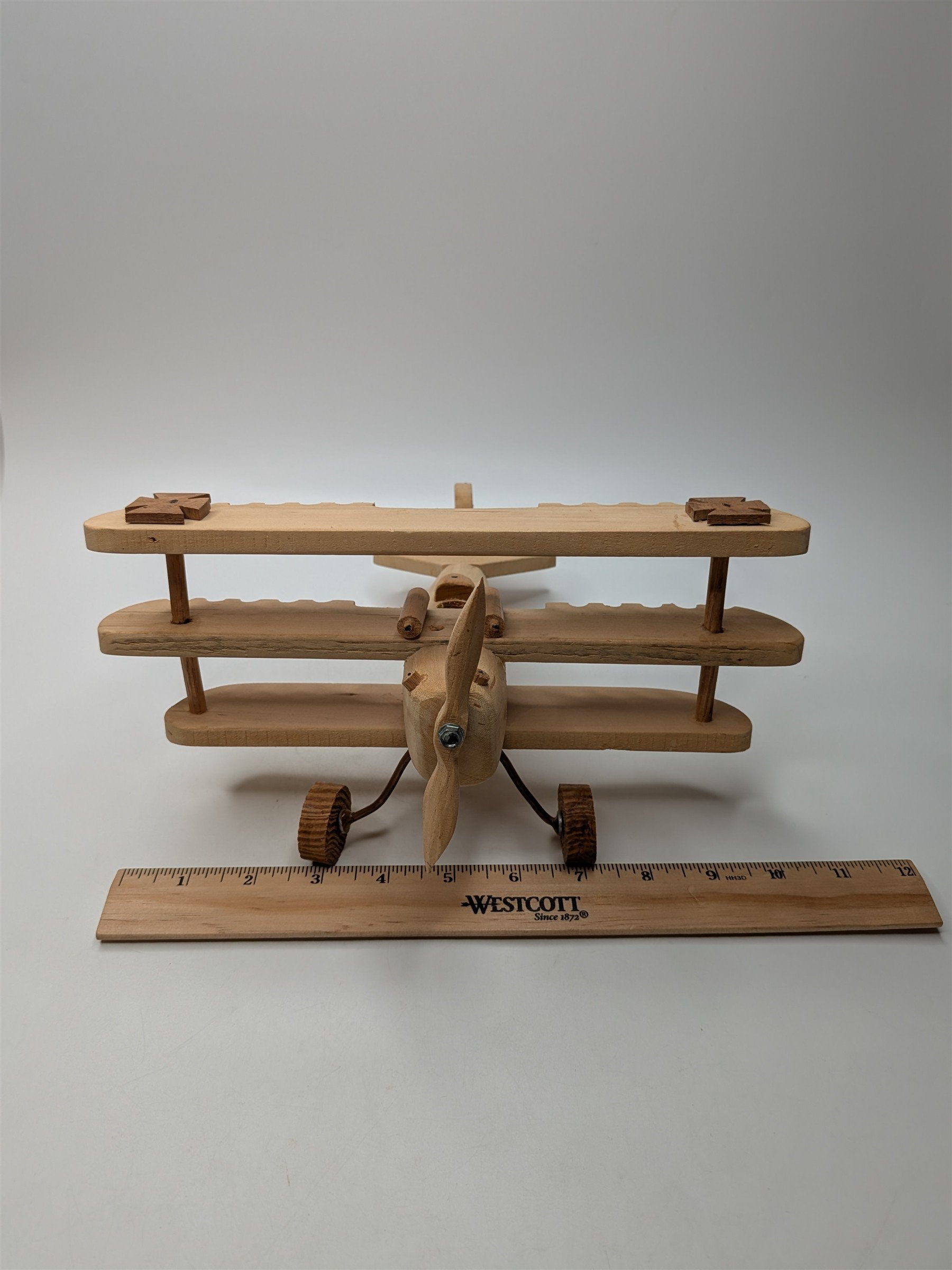 Vintager Wooden Airplane Toy Handmade With Wooden Wheels and Propeller