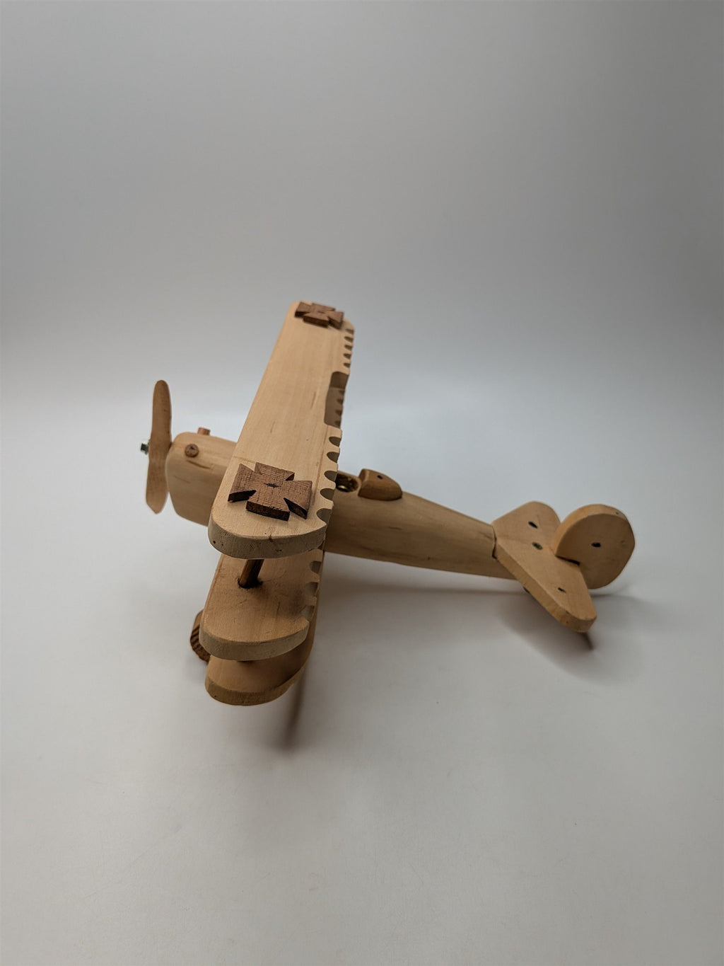 Vintager Wooden Airplane Toy Handmade With Wooden Wheels and Propeller