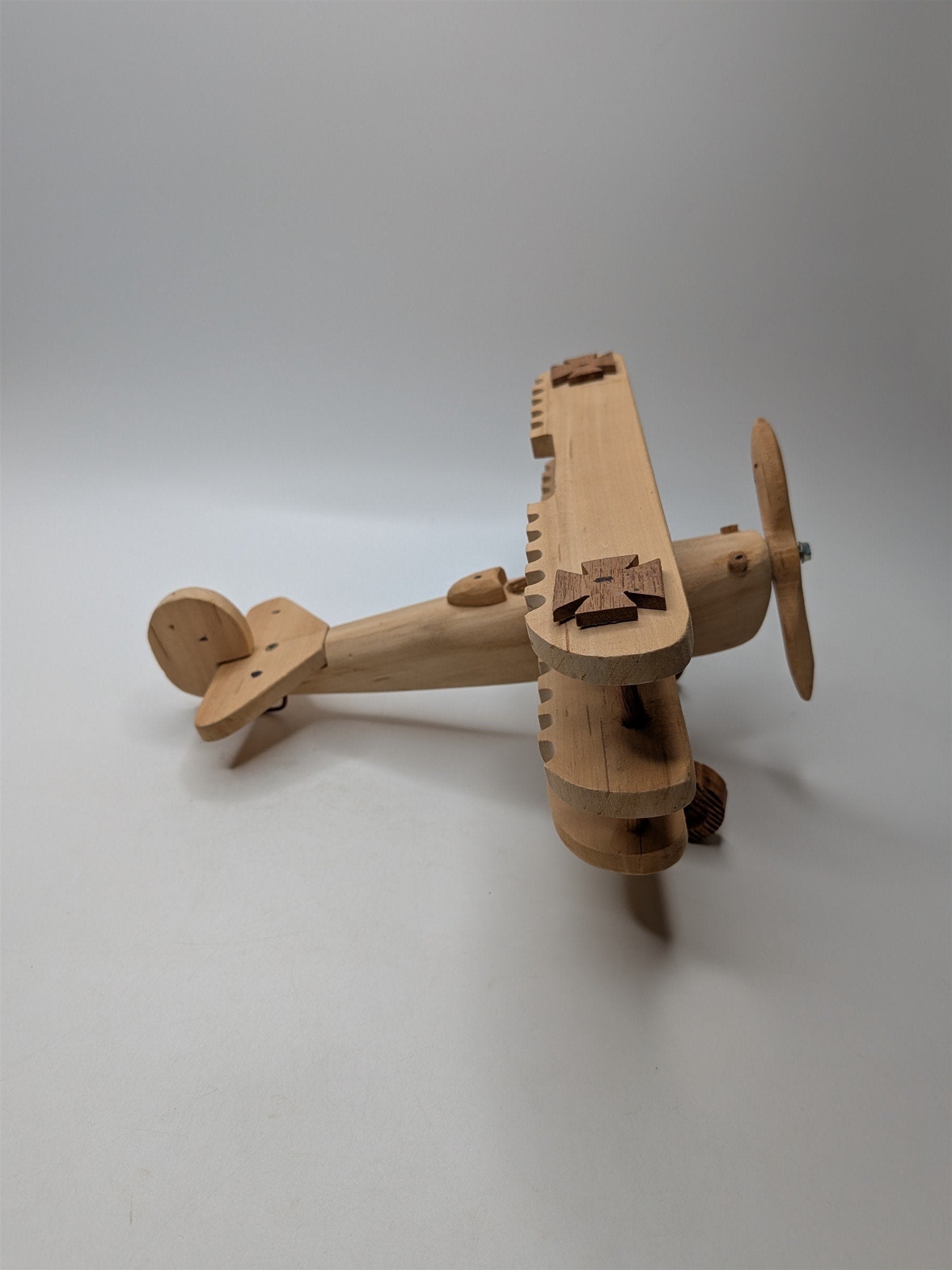 Vintager Wooden Airplane Toy Handmade With Wooden Wheels and Propeller