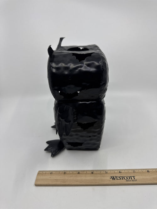 Black And Silver Glitter Halloween Owl Tea Light Candle Holder
