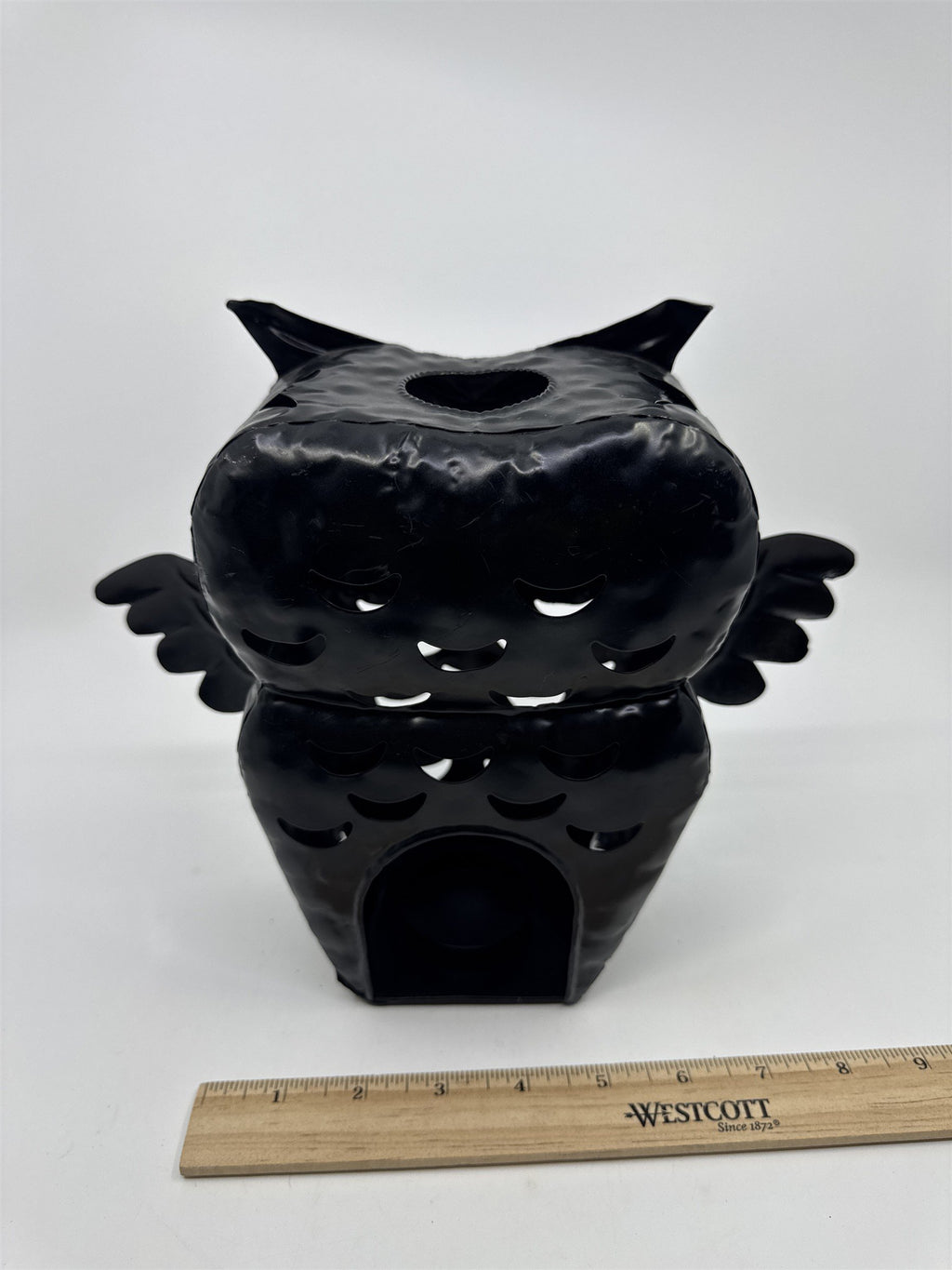 Black And Silver Glitter Halloween Owl Tea Light Candle Holder