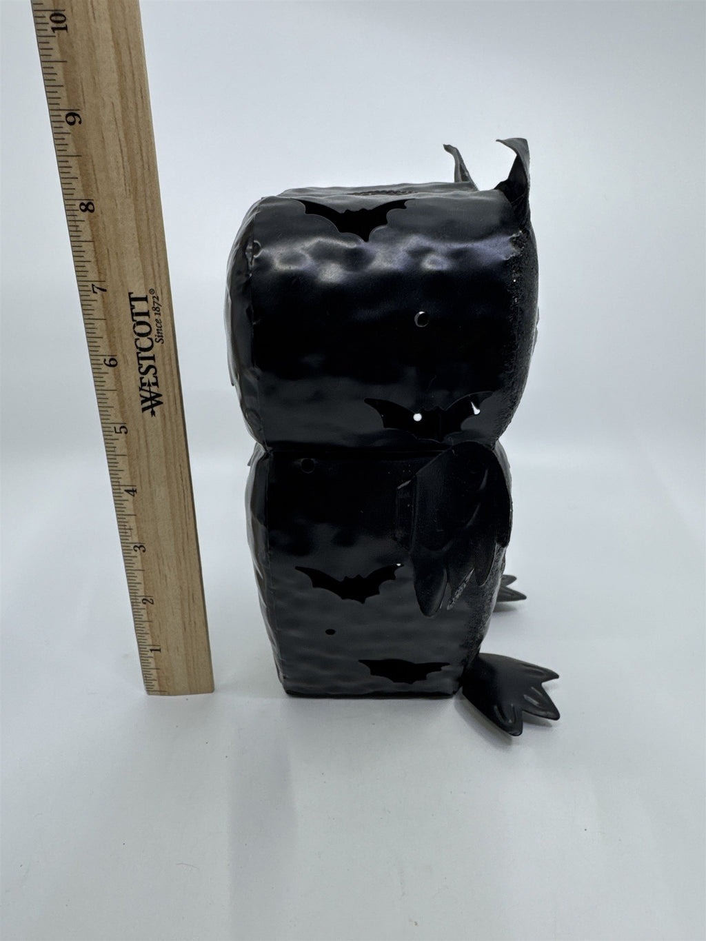 Black And Silver Glitter Halloween Owl Tea Light Candle Holder