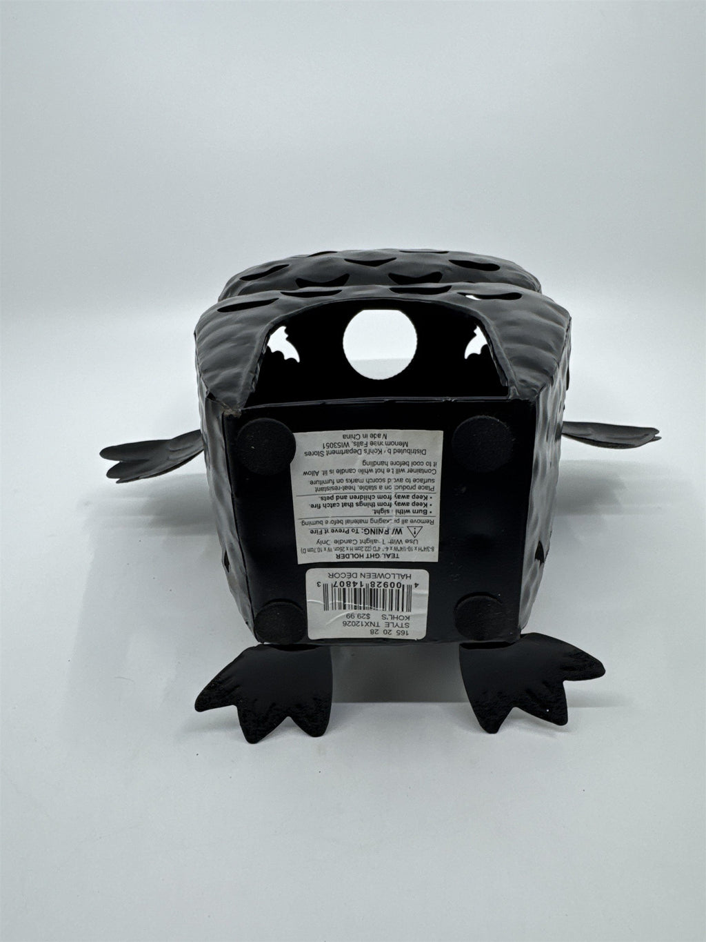 Black And Silver Glitter Halloween Owl Tea Light Candle Holder